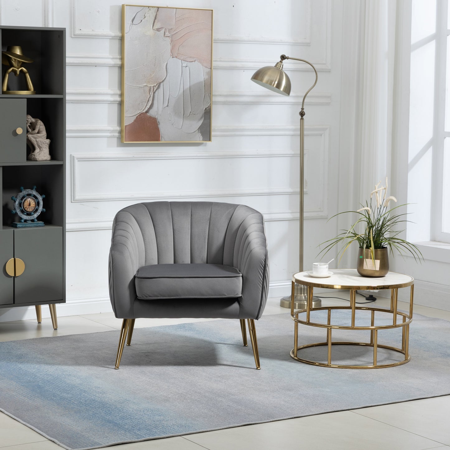 Sillón de terciopelo con otomana, moderno conjunto de otomana con capitoné para sala de estar y dormitorio, acabado dorado, gris