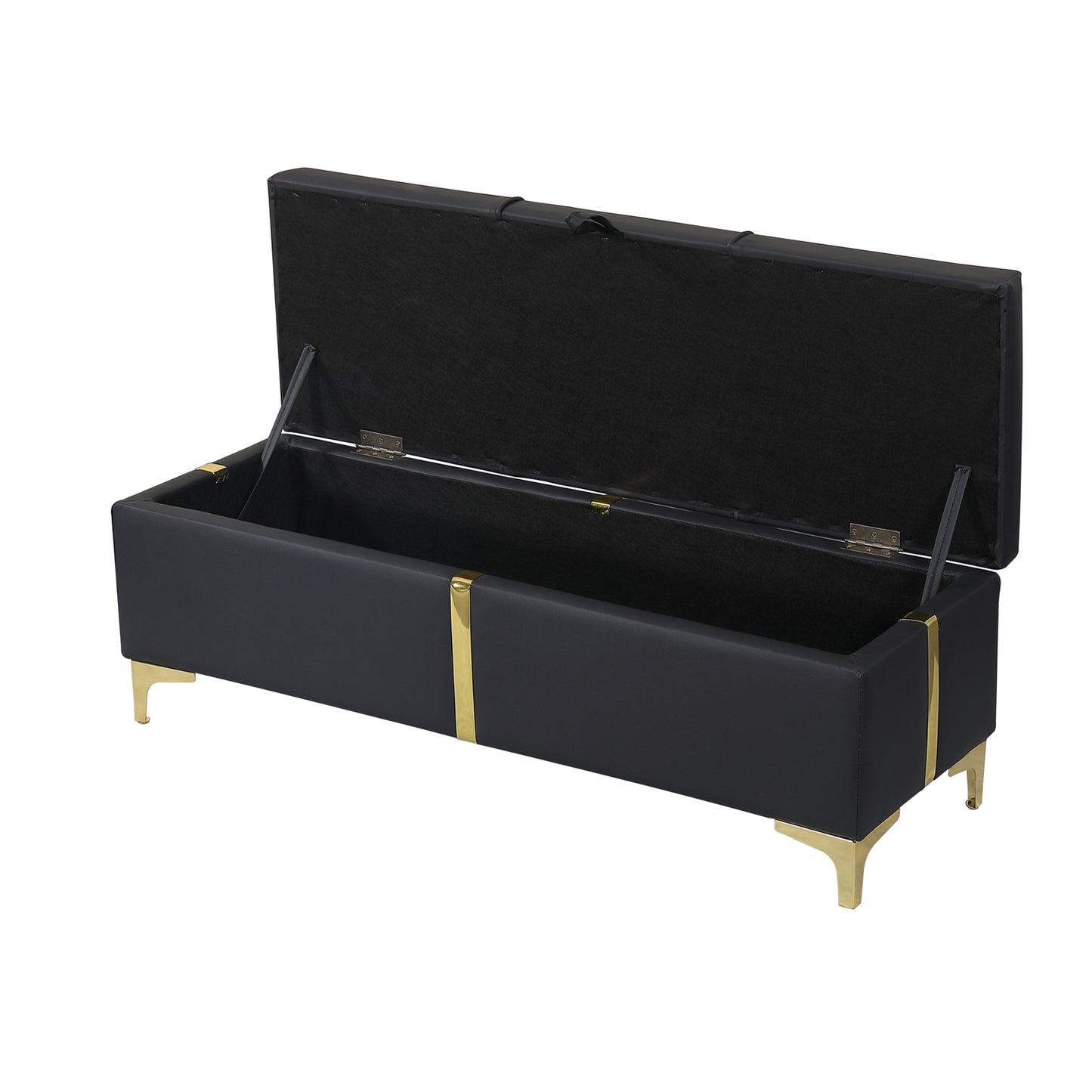 Juego de dormitorio de 2 piezas, cama Queen con plataforma tapizada y sistema de almacenamiento hidráulico, otomana con patas de metal, color negro