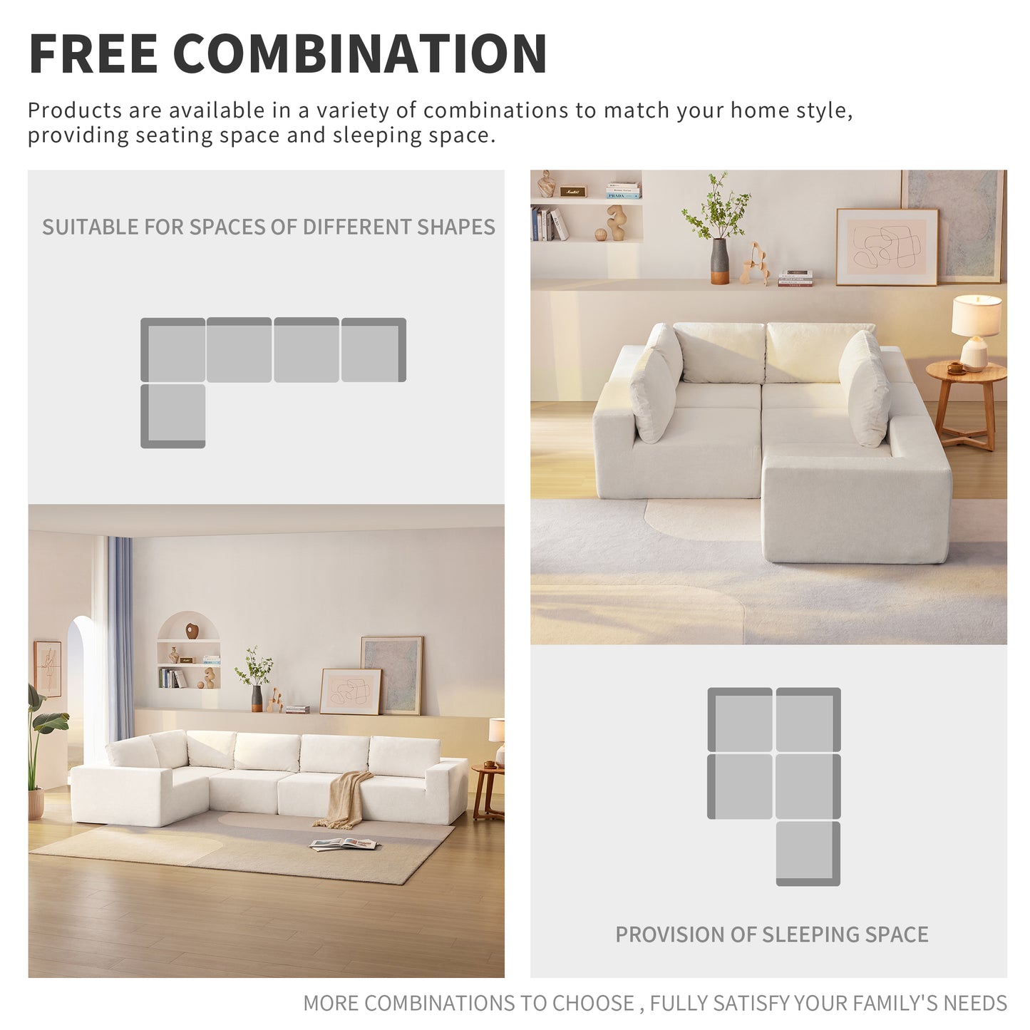 Sofá modular seccional en forma de L de 116 x 116 pulgadas, juego de sofá de piso de lujo, muebles de interior tapizados, sofá de espuma comprimida para sala de estar y dormitorio, combinación de 5 piezas, 3 colores