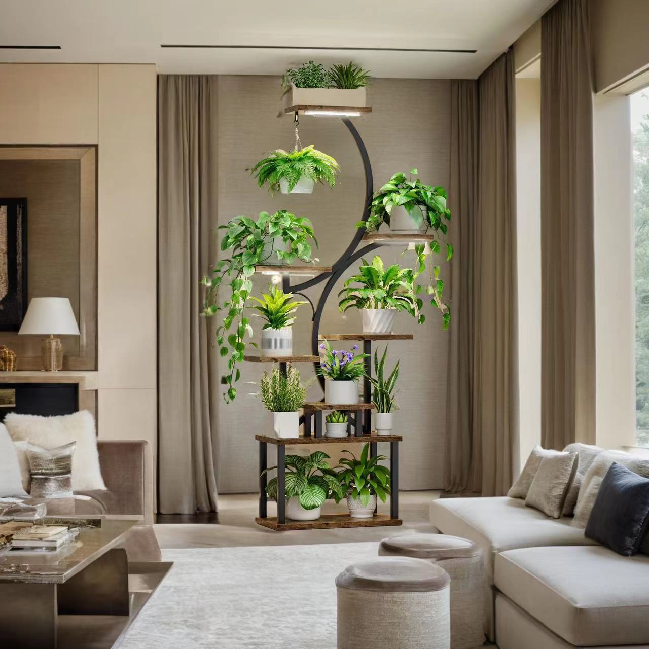 Plant Stand with Grow Lights, 8 Tiered Indoor Plant Shelf, 61" Tall Plant Stand for Indoor Plants Multiple, Metal Plant Flower Holder Stand, S-Shaped Plant Rack for Home, Patio (Black) Xmas Christmas