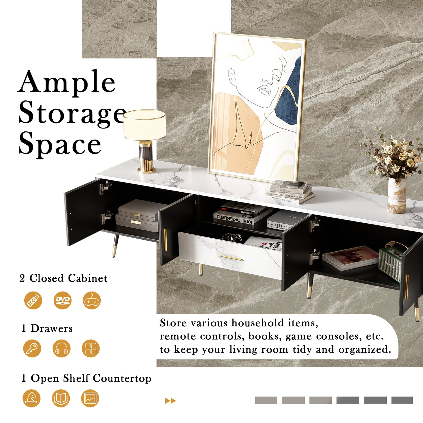 71'' Modern TV Stand with 2 Cabinets& Open Compartments, Entertainment Center for TVs up to 80'', Television Console for Living Room, Bedroom, Home Theatre