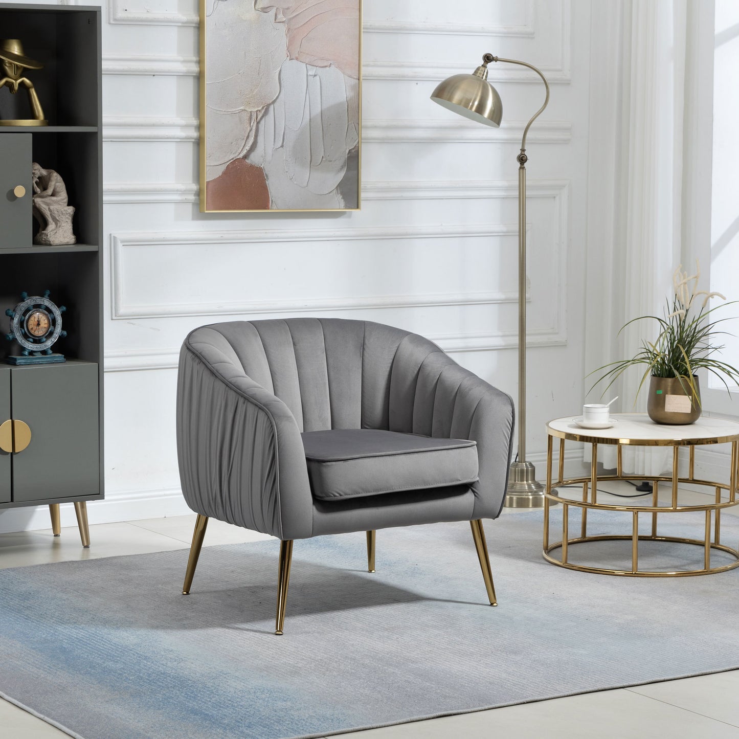 Sillón de terciopelo con otomana, moderno conjunto de otomana con capitoné para sala de estar y dormitorio, acabado dorado, gris