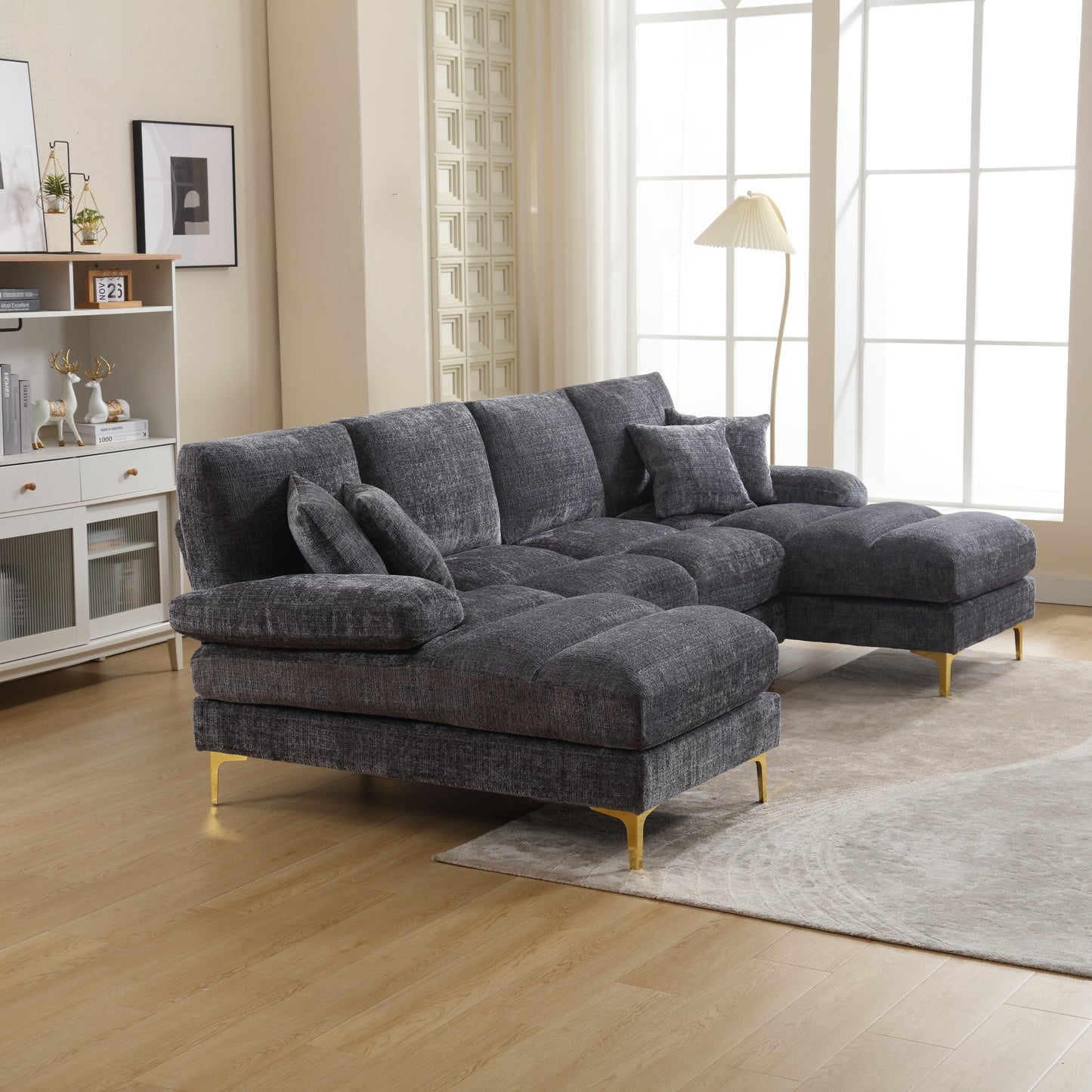 UNITED Modern Large chenille Fabric U-Shape Sectional Sofa