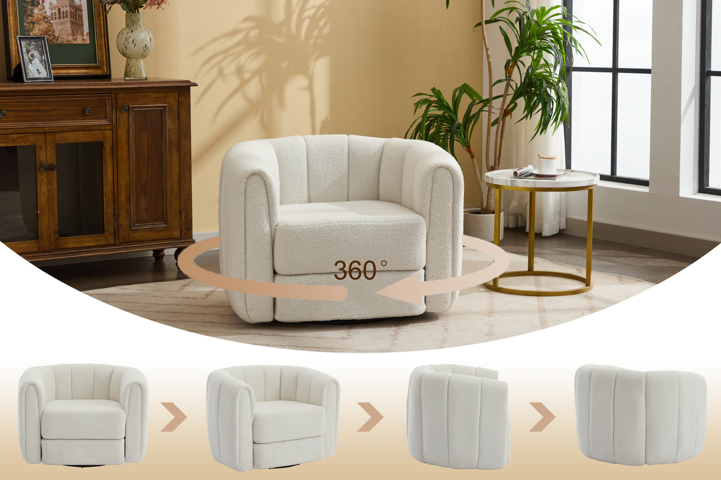 Swivel Accent Barrel Chair, Modern Round Armchairs with Upholstered, Comfy Swivel Accent Chair for Living Room