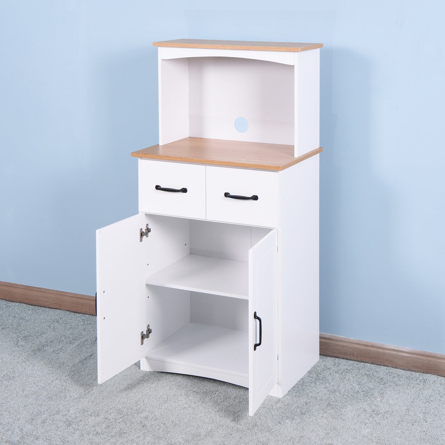 Gabinete de cocina de madera blanco, despensa, armario para microondas con cajón de almacenamiento