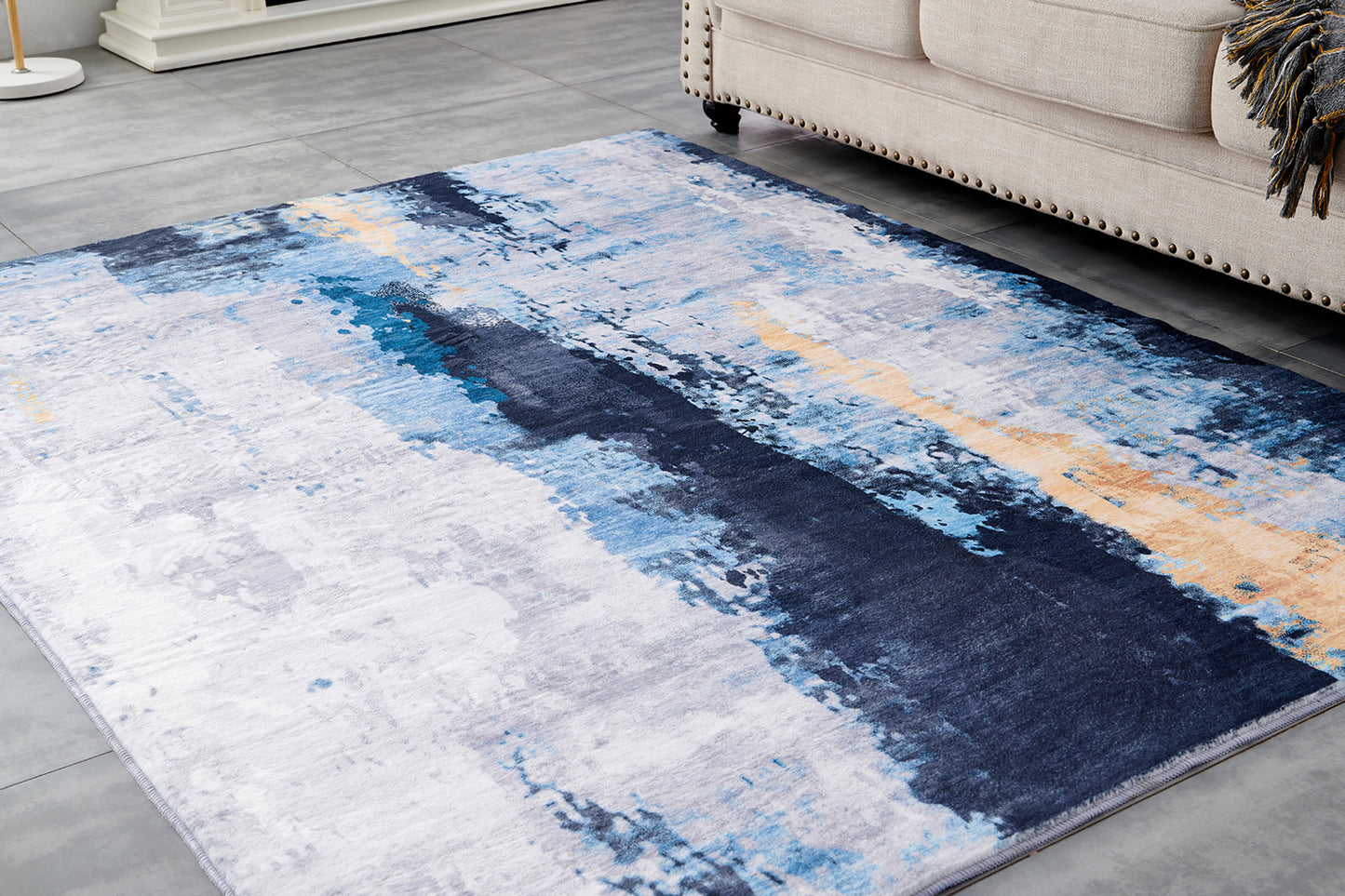 ZARA Collection Abstract Design Gray Blue Yellow (3' ft x 2' ft) Machine Washable Super Soft Area Rug