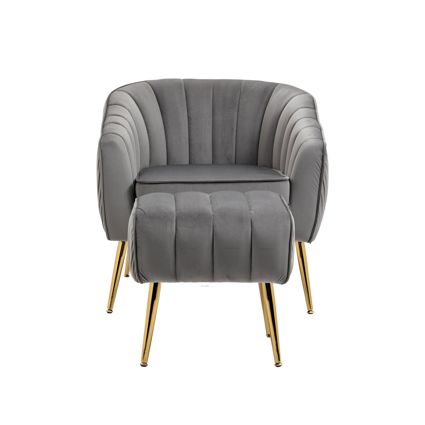 Sillón de terciopelo con otomana, moderno conjunto de otomana con capitoné para sala de estar y dormitorio, acabado dorado, gris
