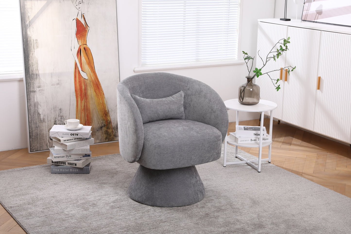 Swivel Accent Chair Armchair, Round Barrel Chair in Fabric for Living Room Bedroom(Light Grey)