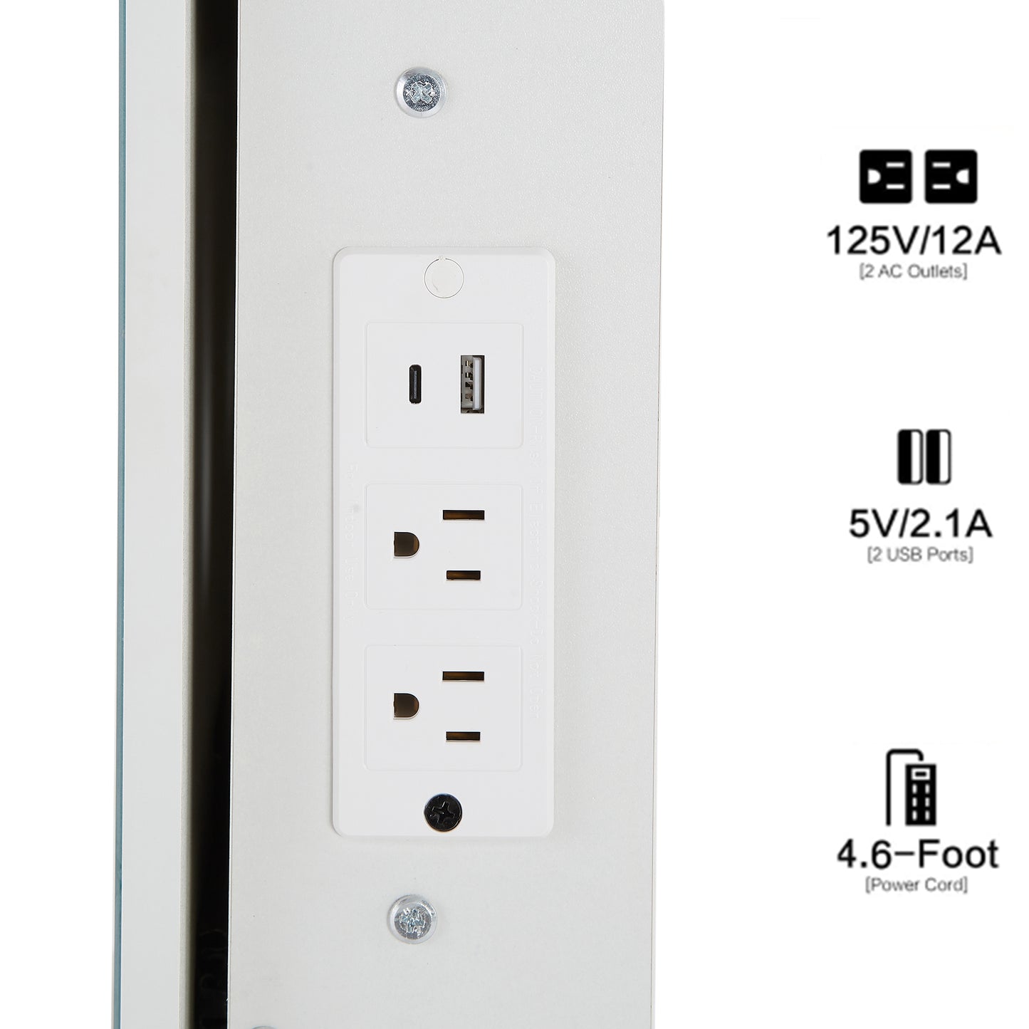 Small Size Left Drawer Desktop Vanity Table + Cushioned Stool, 2 AC+2 USB Power Station, Hair dryer bracket, Extra Large Touch Control Sliding LED Mirror, Tri-color Switching, EPA,GCC,UL Certificate