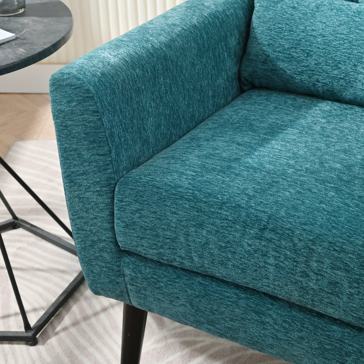 Sillón moderno con acento tapizado y relleno de espuma para sala de estar, cómodo sillón de lectura, moderno de mediados de siglo con tela de chenilla, sillón para sala de estar y dormitorio (verde azulado).