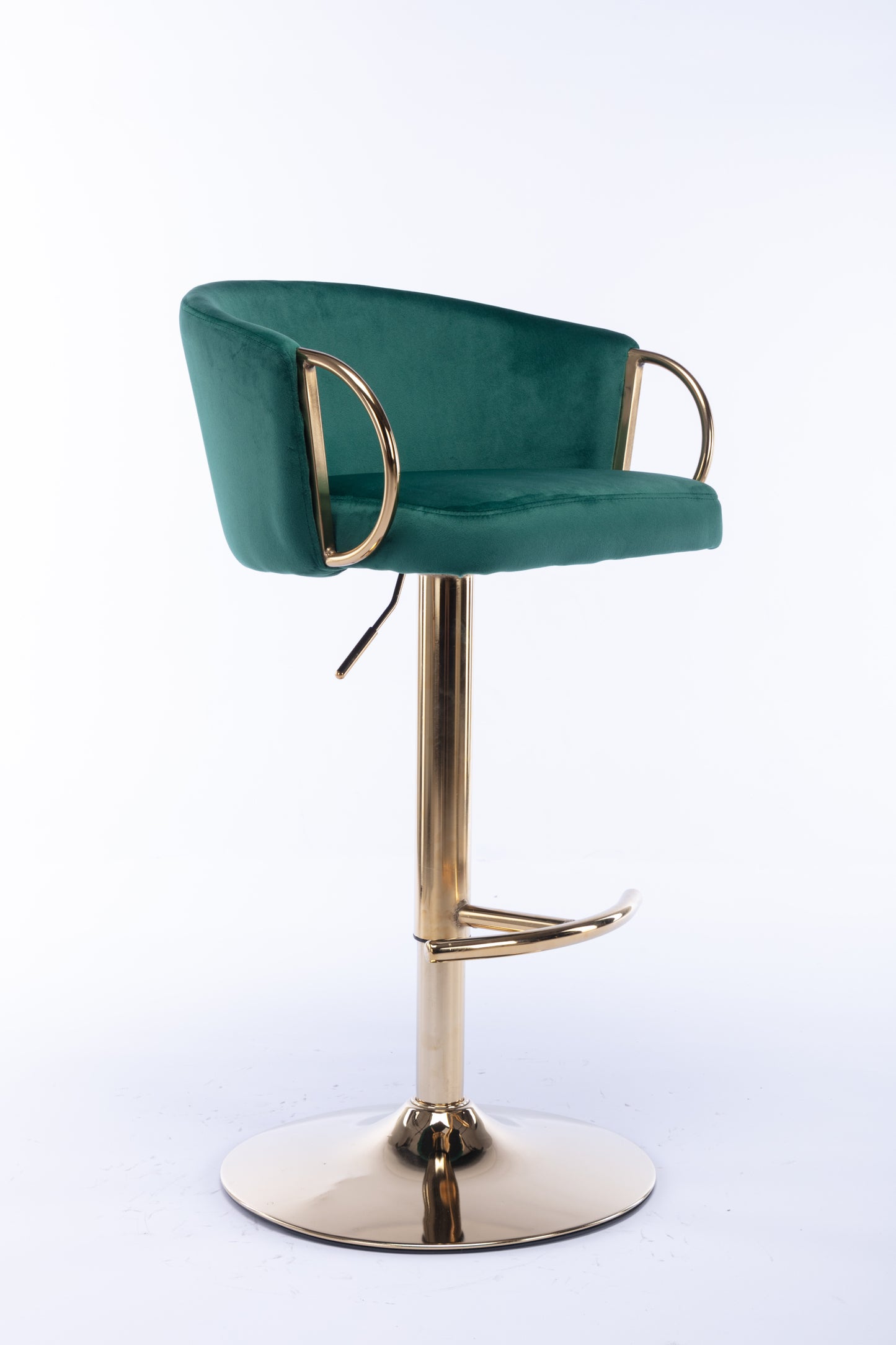 Set of 2 Bar Stools,with Chrome Footrest and Base Swivel Height Adjustable Mechanical Lifting Velvet + Golden Leg Simple Bar Stool-Green