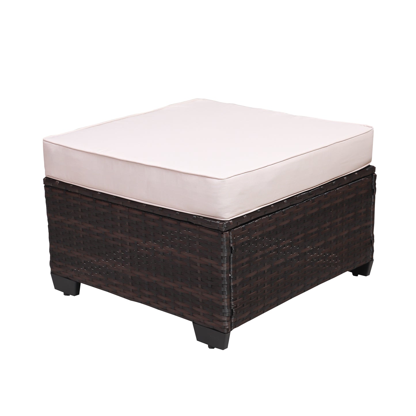 7pc Brown & Beige Patio Set – Outdoor Rattan Sectional w/ Glass Table