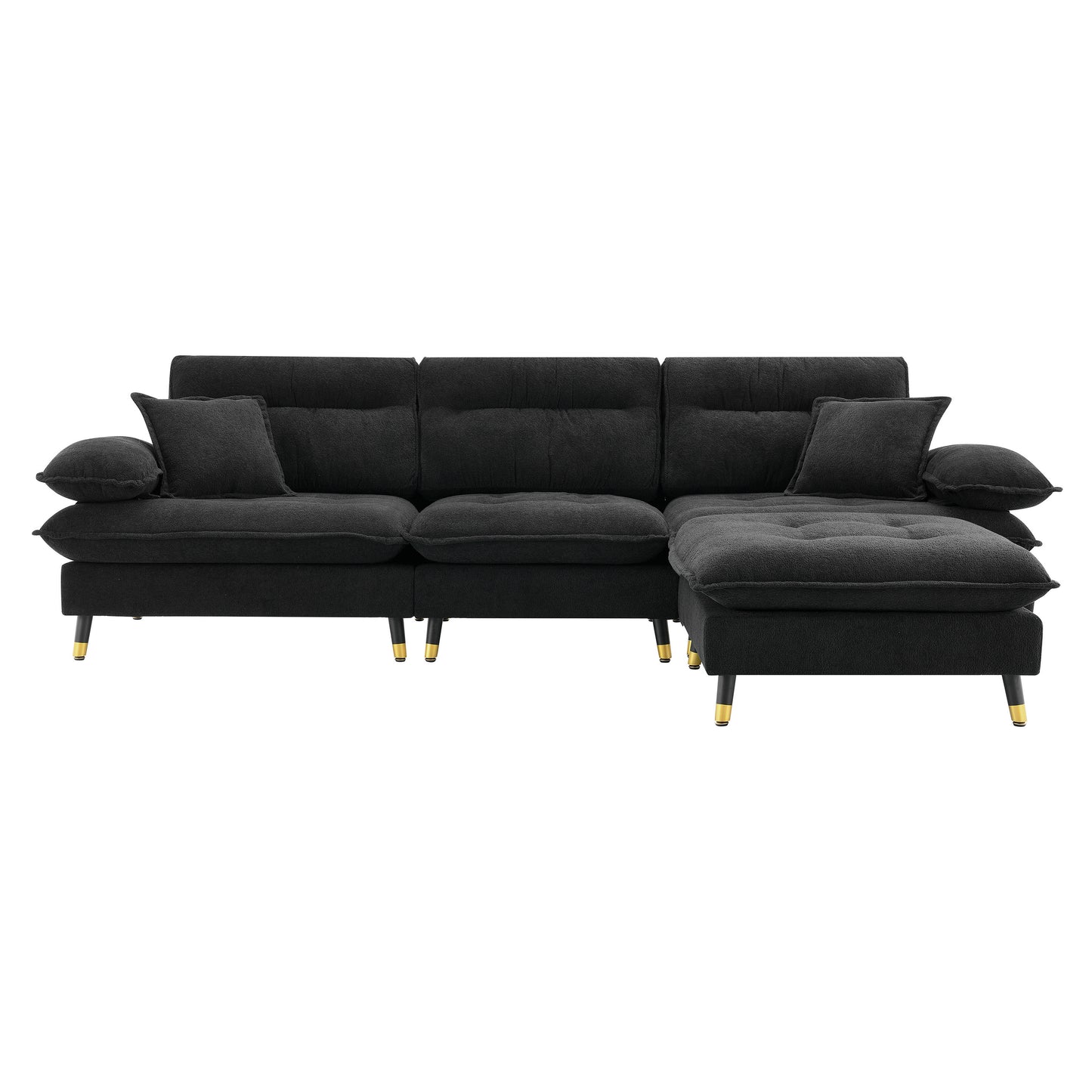 106*66.5" L shaped Convertible Sectional Sofa,4 Seat Tufted Couch Set with Two-tone Adjust Legs,Cloud Chenille Fabric,Movable Ottoman for Living Room, Apartment,Office,3 Colors