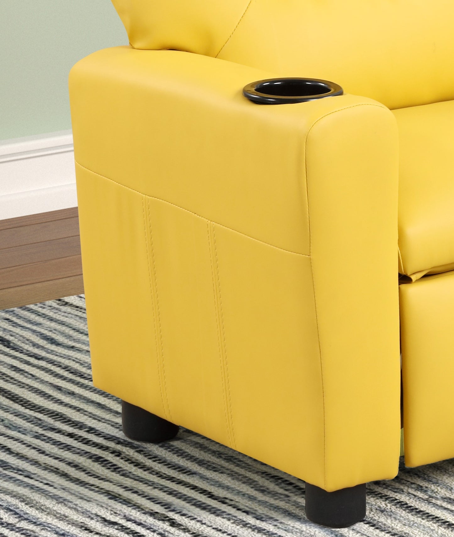 Sillón reclinable infantil Marisa de 22" de cuero sintético amarillo con portavasos