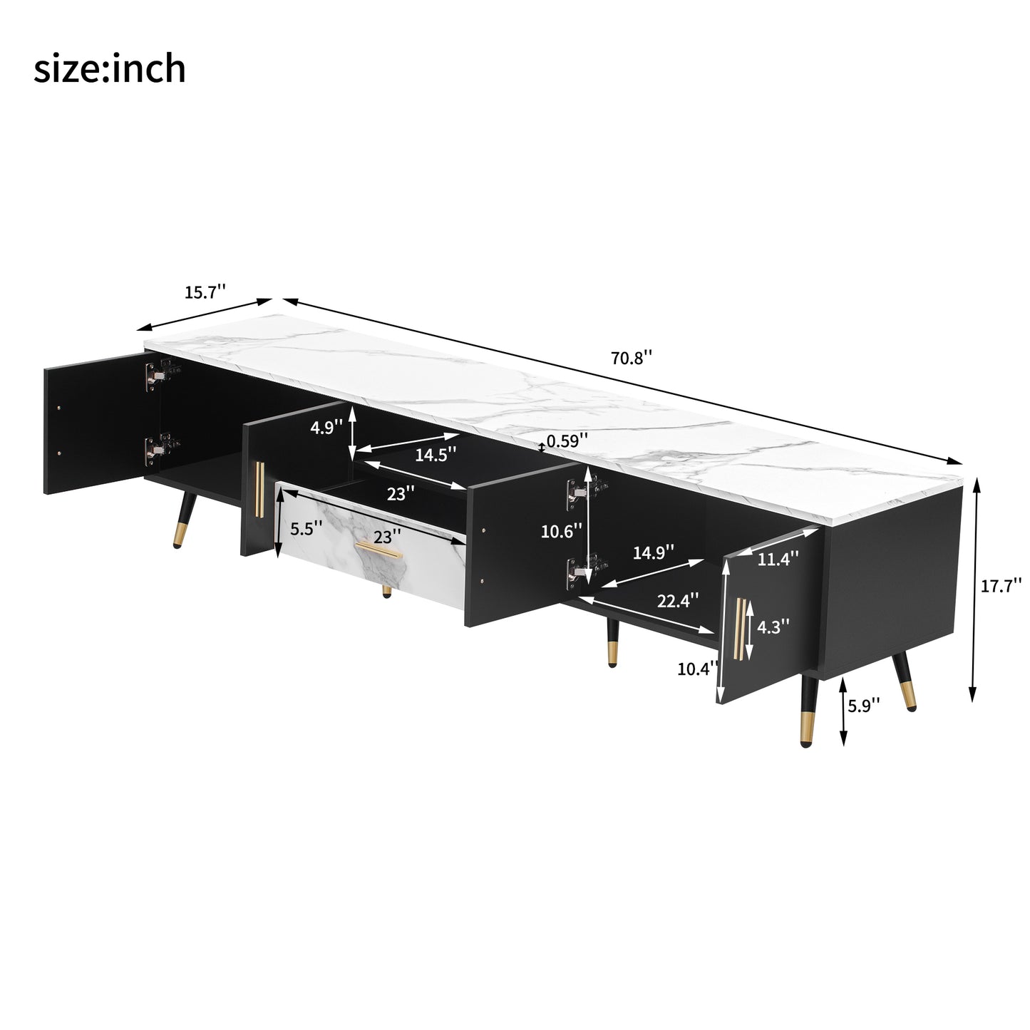 71'' Modern TV Stand with 2 Cabinets& Open Compartments, Entertainment Center for TVs up to 80'', Television Console for Living Room, Bedroom, Home Theatre