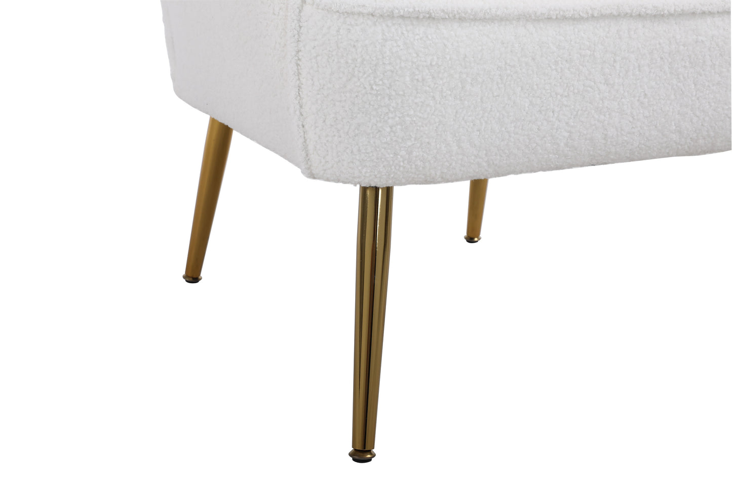 Sillón moderno y ergonómico de tela suave color blanco marfil para sala de estar, dormitorio, hogar, con patas doradas y patas ajustables para interiores.