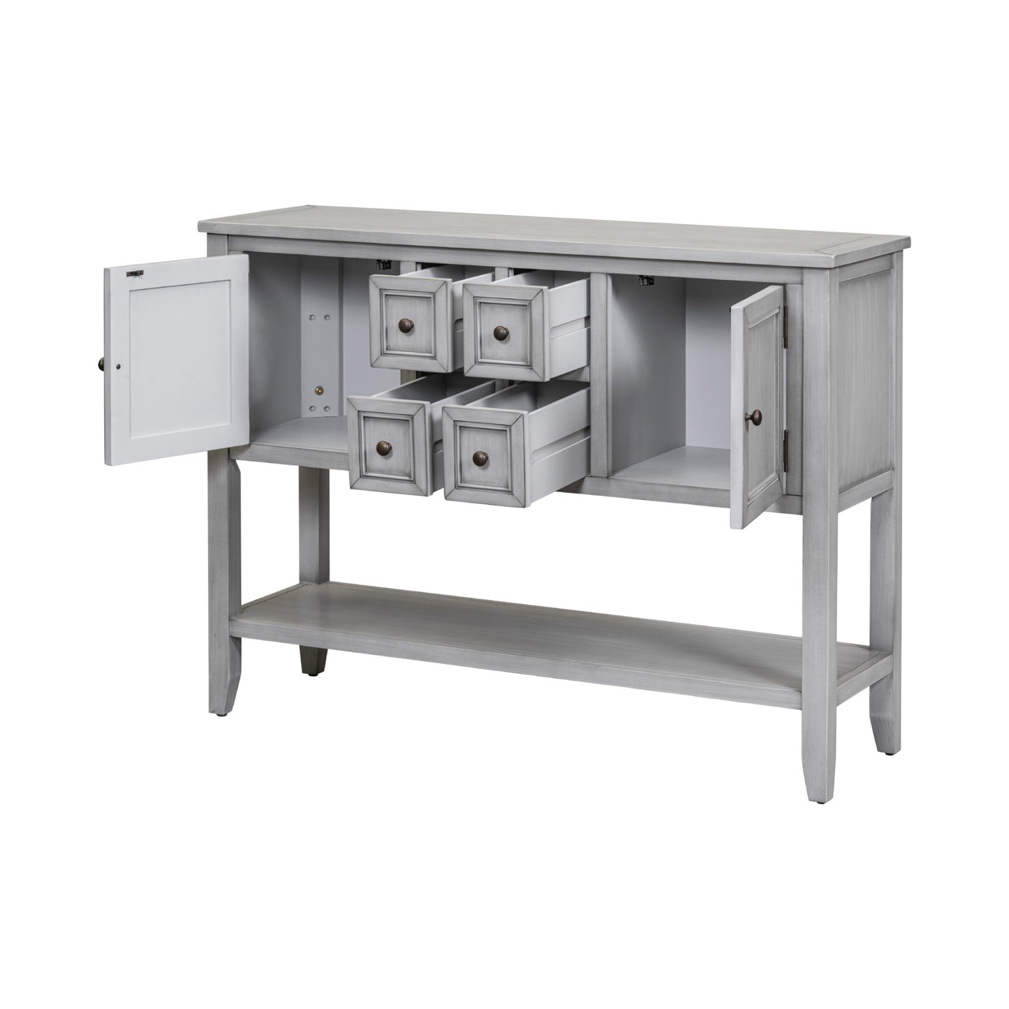 TREXM Cambridge Series Ample Storage Vintage Console Table with Four Small Drawers and Bottom Shelf for Living Rooms, Entrances and Kitchens (Antique Gray, OLD SKU: WF190263AAE)