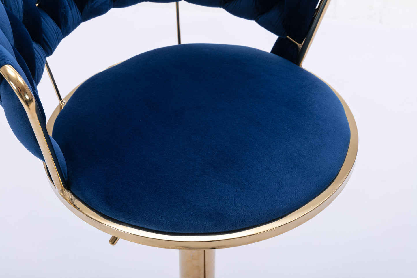 Set of 2 Bar Stools,with Chrome Footrest and Base Swivel Height Adjustable Mechanical Lifting Velvet + Golden Leg Simple Bar Stool-BLUE