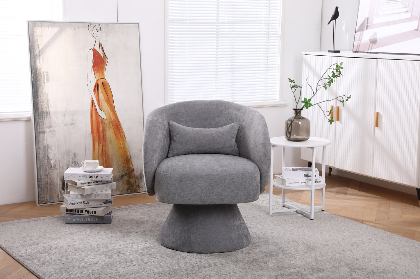 Swivel Accent Chair Armchair, Round Barrel Chair in Fabric for Living Room Bedroom(Light Grey)