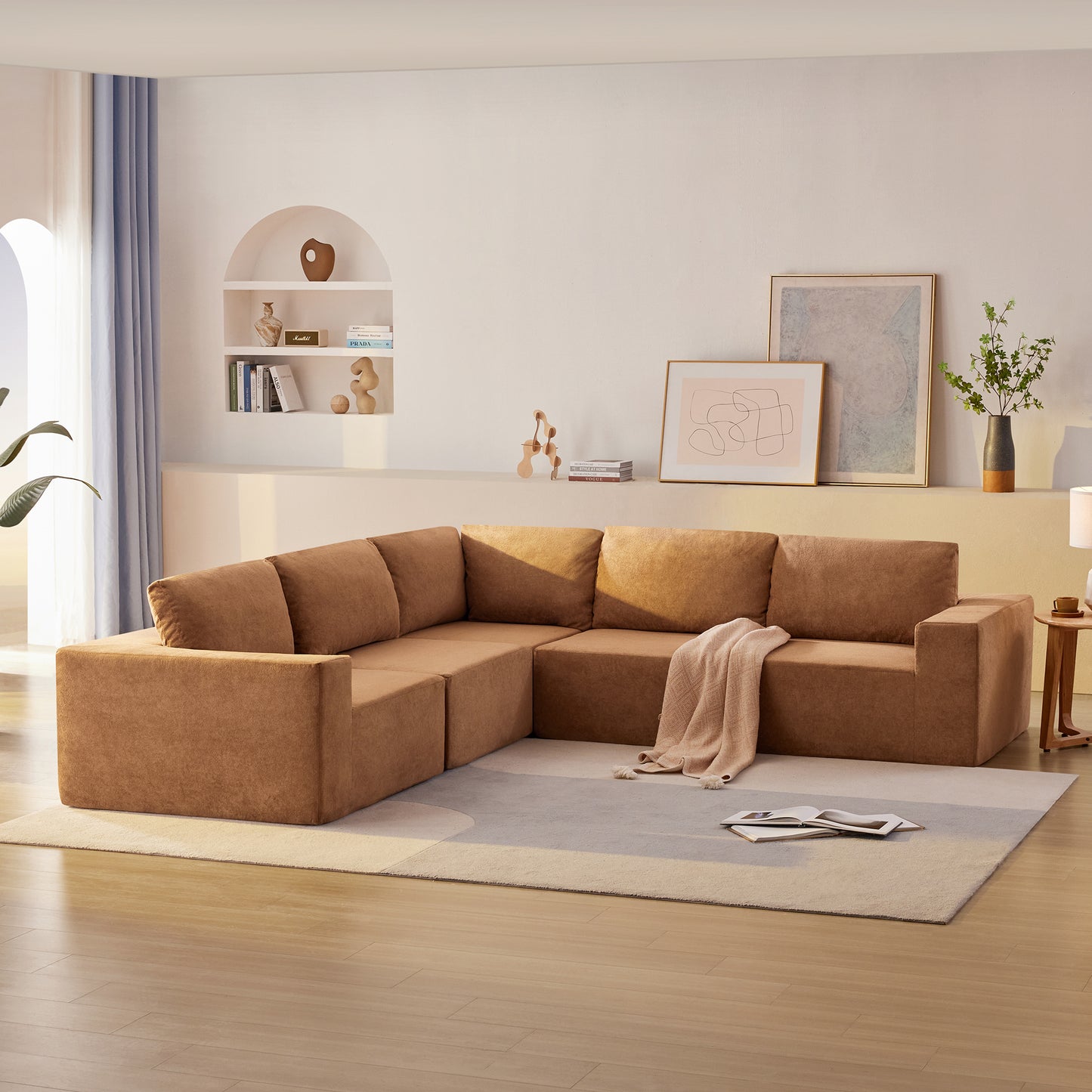 116*116" Modular L Shaped Sectional Sofa,Luxury Floor Couch Set,Upholstered Indoor Furniture,Foam-Filled Compressed Sofa for Living Room,Bedroom,5 PC Free Combination,3 Colors