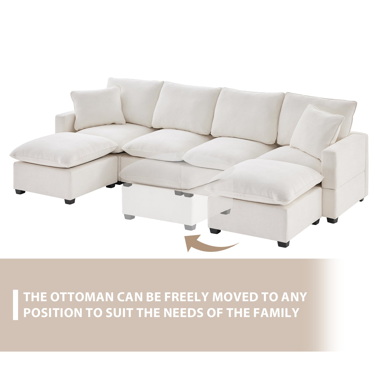 110*57" Modern U Shape Modular Sofa, 6 Seat Chenille Sectional Couch Set with 2 Pillows Included, Freely Combinable Indoor Funiture for Living Room, Apartment, Office, 2 Colors