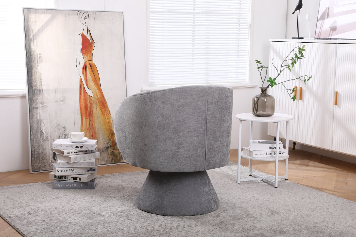Swivel Accent Chair Armchair, Round Barrel Chair in Fabric for Living Room Bedroom(Light Grey)