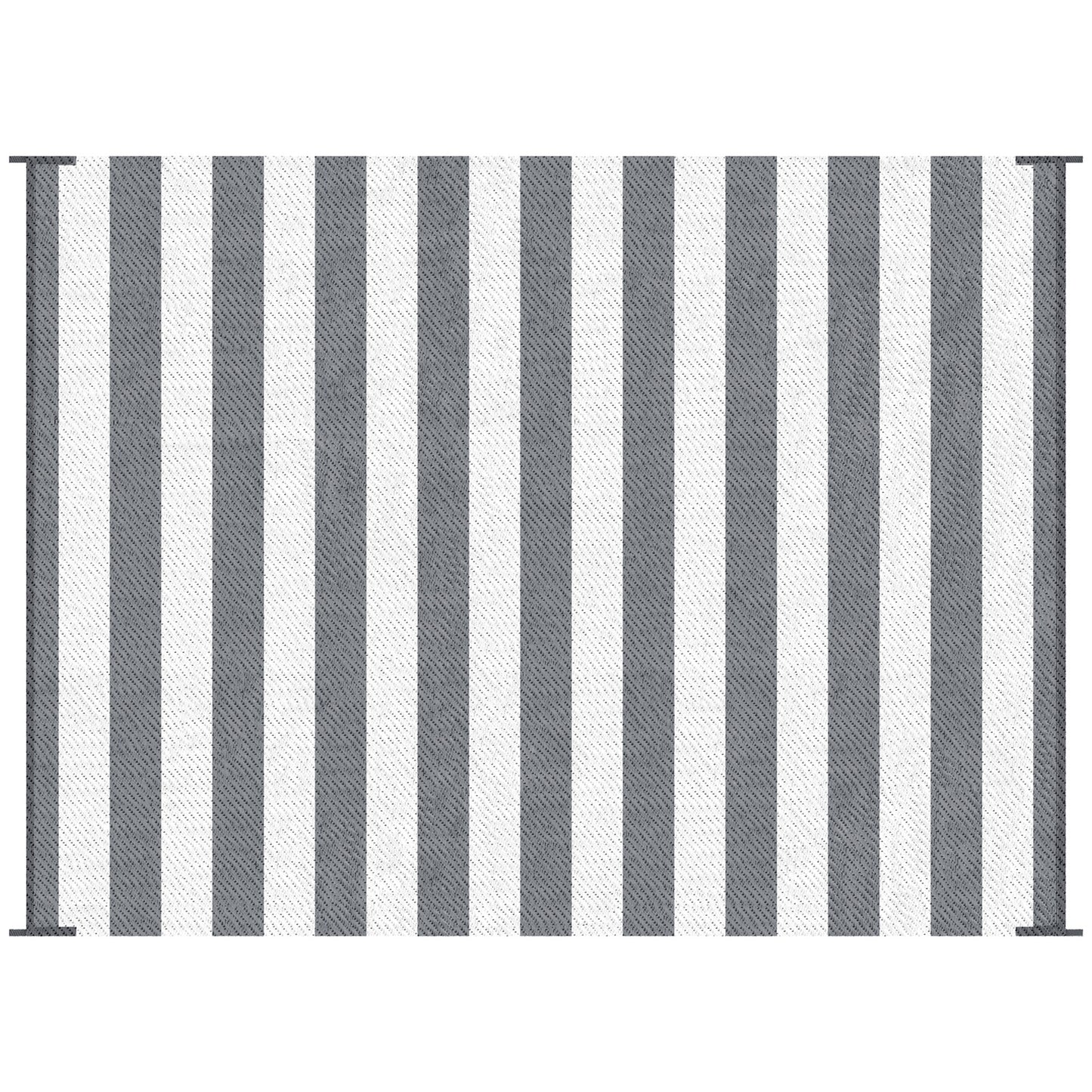 Outsunny Reversible Outdoor Rug, 9' x 12' Waterproof Plastic Straw Floor Mat, Portable RV Camping Carpet with Carry Bag, Large Floor Mat for Backyard, Deck, Picnic, Beach, Gray & White Striped