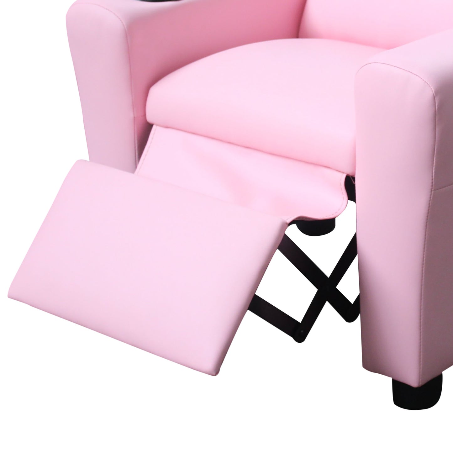 Sillón reclinable infantil Marisa de 22" de piel sintética rosa con portavasos