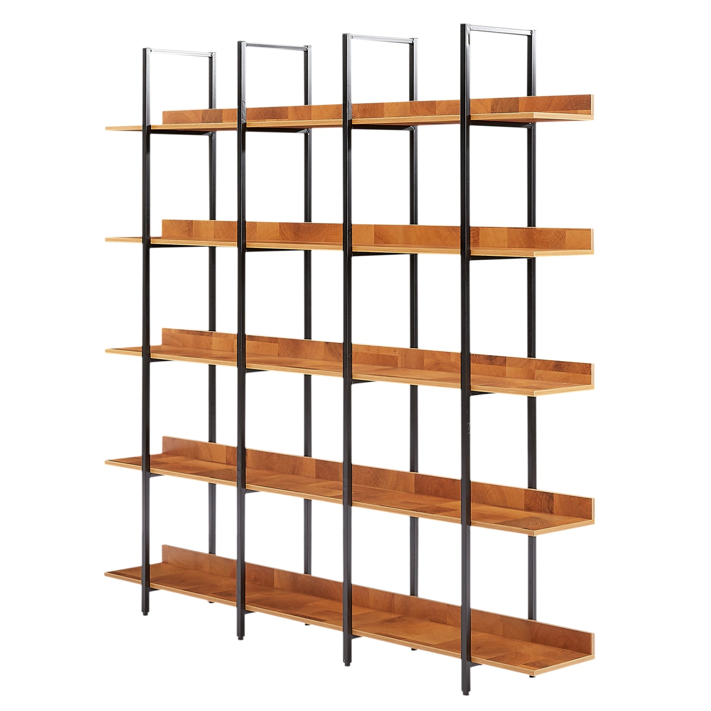 Estantería de 5 niveles para oficina en casa, estilo industrial vintage, tablero de MDF, estructura de metal negro, color marrón.