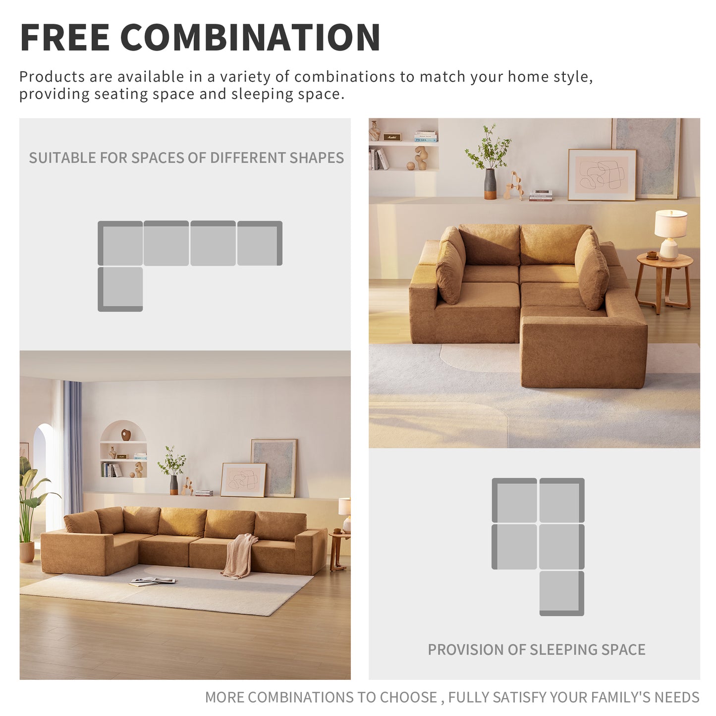 116*116" Modular L Shaped Sectional Sofa,Luxury Floor Couch Set,Upholstered Indoor Furniture,Foam-Filled Compressed Sofa for Living Room,Bedroom,5 PC Free Combination,3 Colors