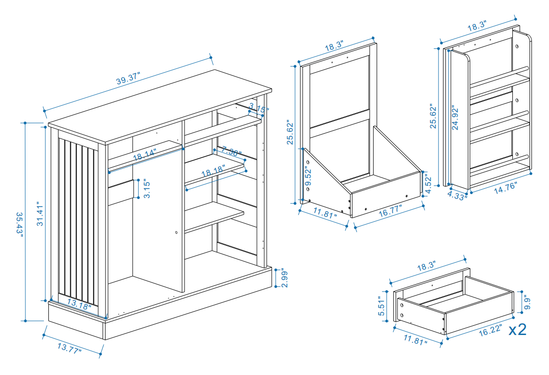 Kitchen Trash Can Storage Cabinet with 2 Drawers & 1 Tilt Out Trash Cabinet & 1 door with storage rack & 2 Shelves for Kitchen, Dinning Room, Living Room-White