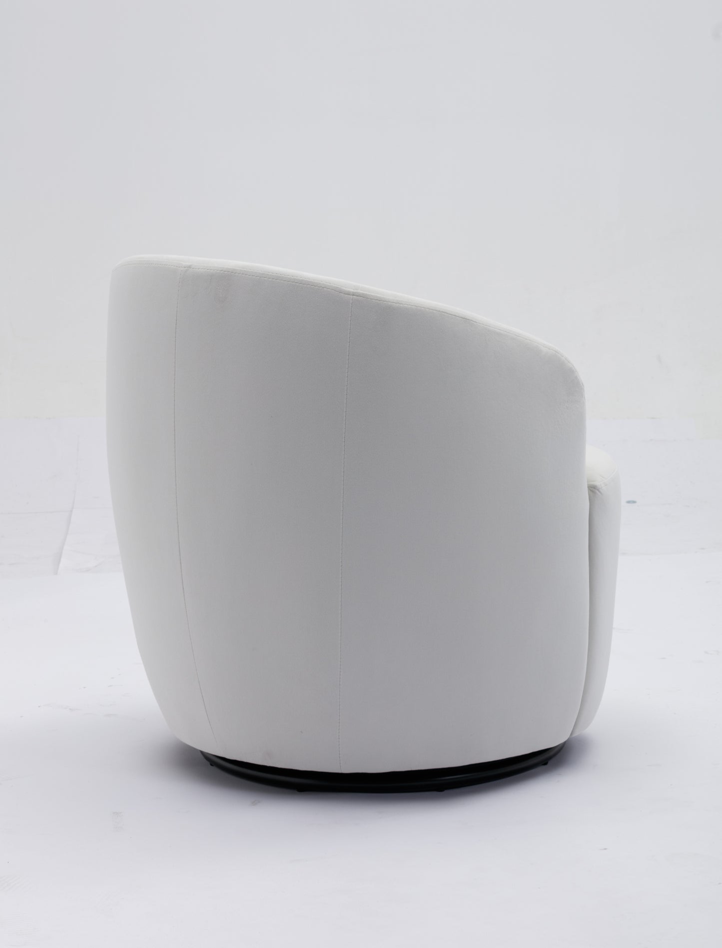 Sillón giratorio de terciopelo con acento tipo barril y aro metálico con recubrimiento en polvo negro, color blanco