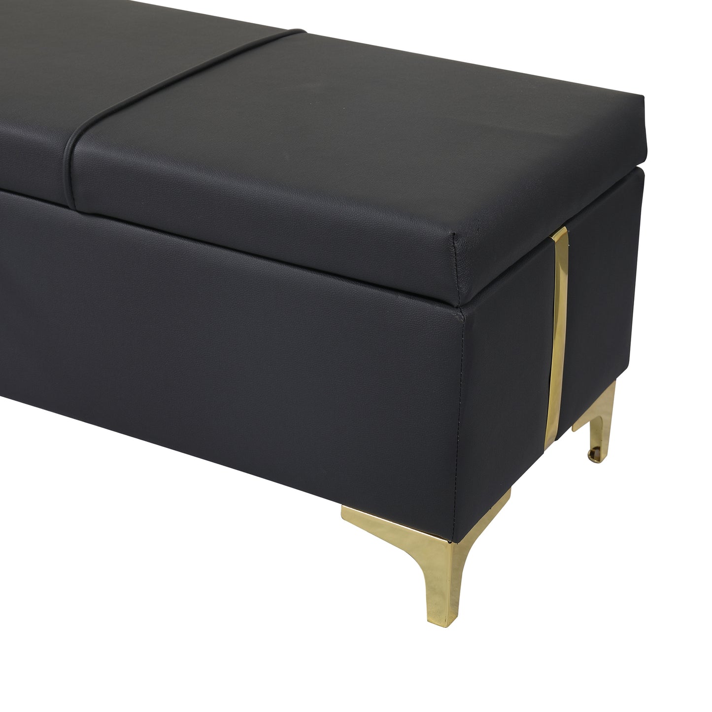 Juego de dormitorio de 2 piezas, cama Queen con plataforma tapizada y sistema de almacenamiento hidráulico, otomana con patas de metal, color negro