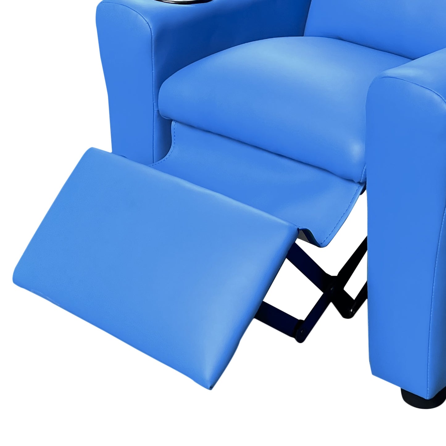 Sillón reclinable infantil Marisa de 22" de piel sintética azul con portavasos