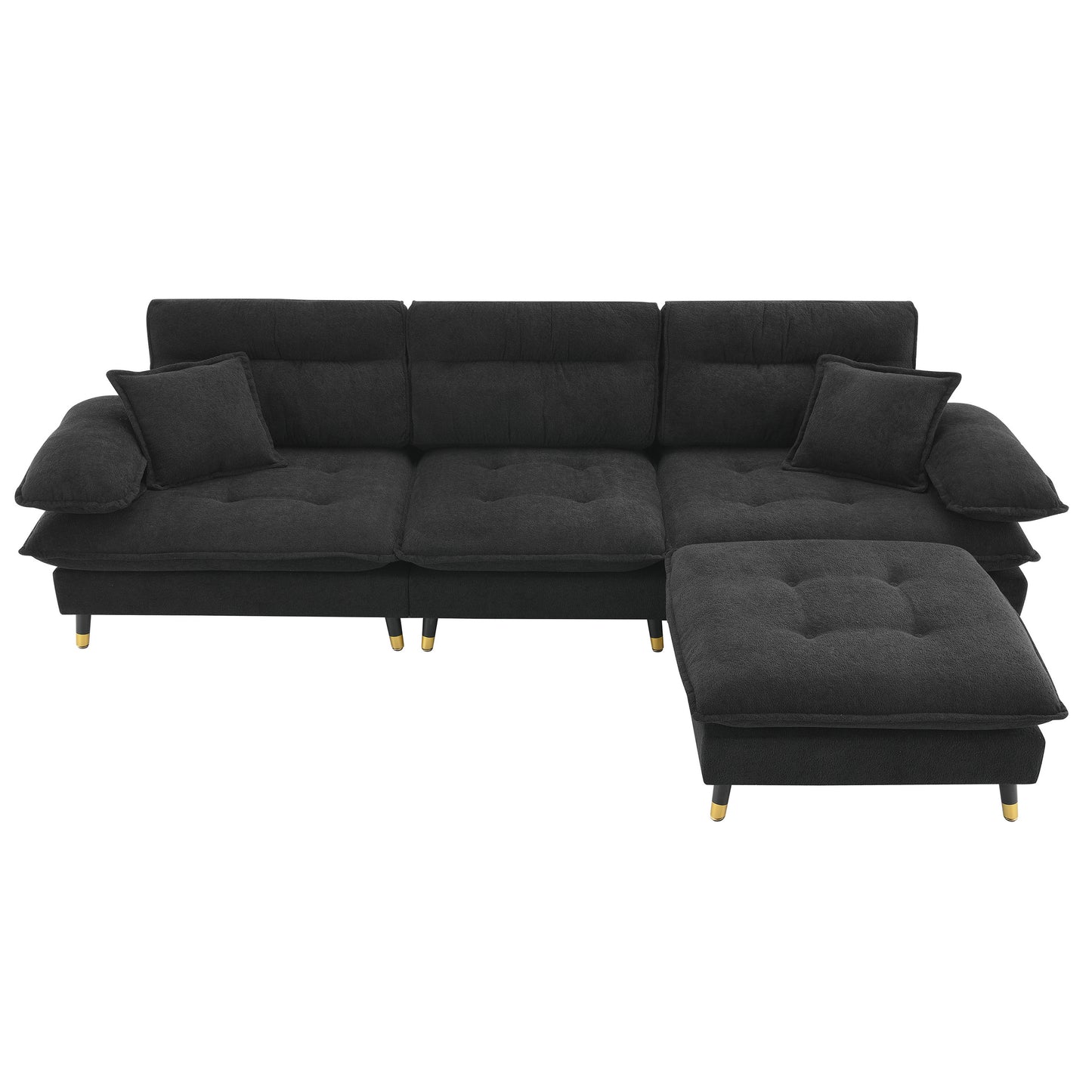 106*66.5" L shaped Convertible Sectional Sofa,4 Seat Tufted Couch Set with Two-tone Adjust Legs,Cloud Chenille Fabric,Movable Ottoman for Living Room, Apartment,Office,3 Colors