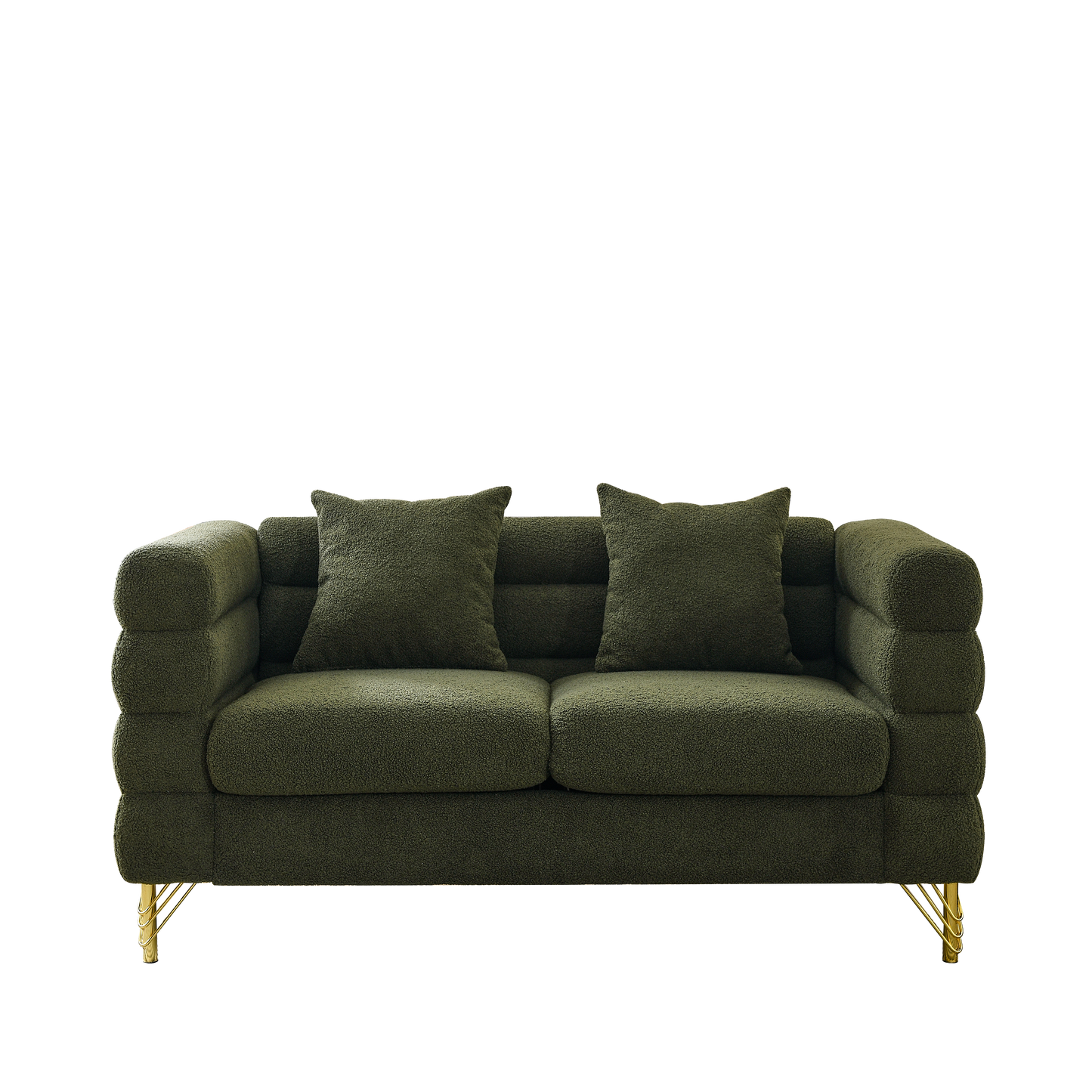 60Inch Oversized 2 Seater Sectional Sofa, Living Room Comfort Fabric Sectional Sofa-Deep Seating Sectional Sofa, Soft Sitting with 2 Pillows for Living Room, Bedroom, Office, Green teddy( W834S00032)