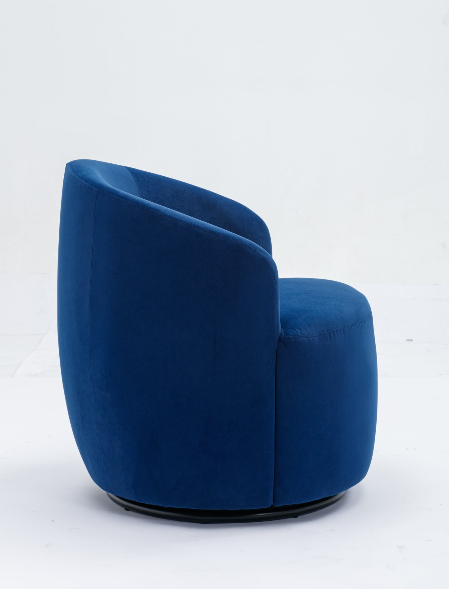 Sillón giratorio de terciopelo con acento tipo barril y aro metálico con revestimiento en polvo negro, color azul