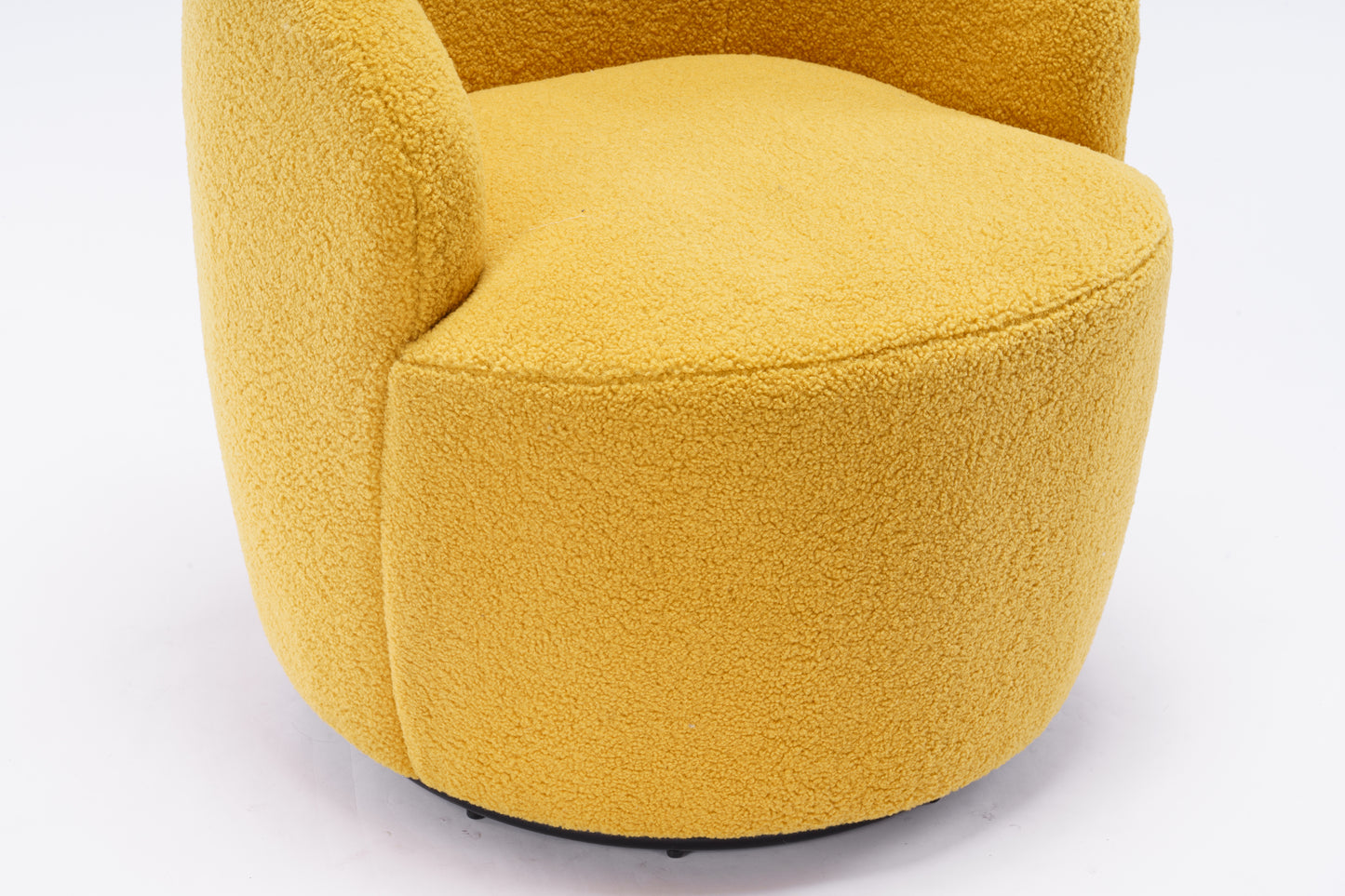 Sillón giratorio de tela Teddy con acento tipo barril y aro metálico con recubrimiento en polvo negro, amarillo