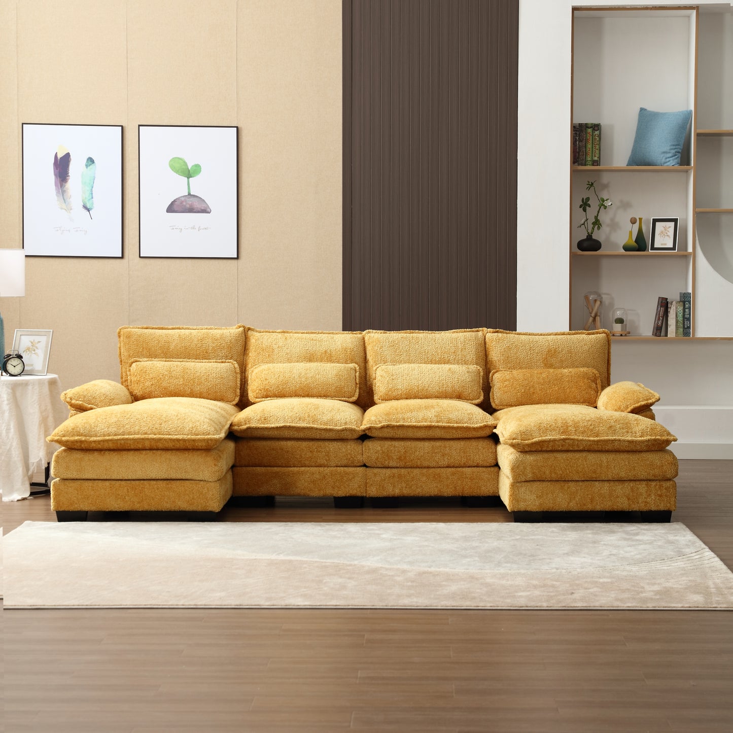 UNITED WE WIN Modern Large chenille Fabric U-Shape Sectional Sofa