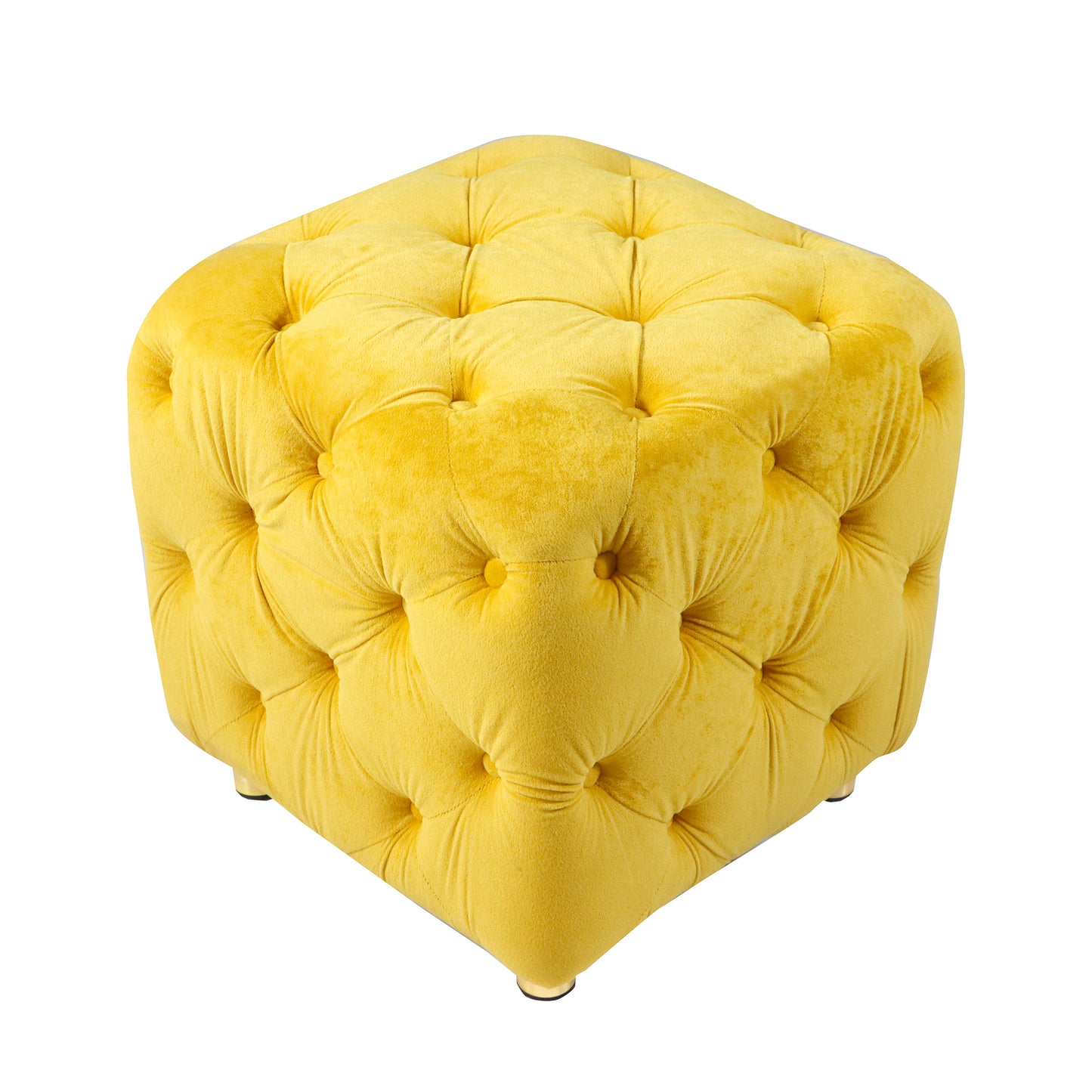 Otomana moderna tapizada en terciopelo amarillo, exquisita mesa auxiliar pequeña, reposapiés suave, tocador y silla de maquillaje, asiento cómodo para sala de estar, dormitorio y entrada.