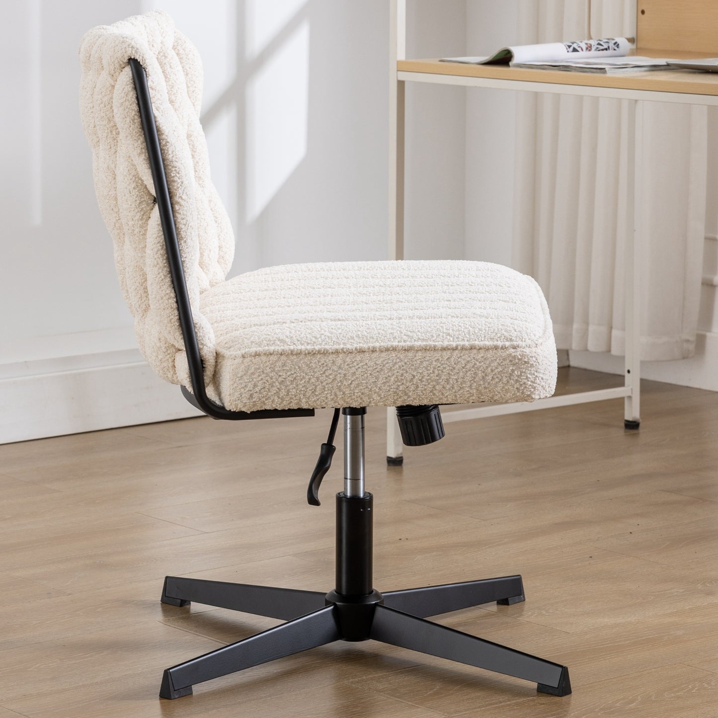 Armless Office Desk Chair No Wheels, WHITE