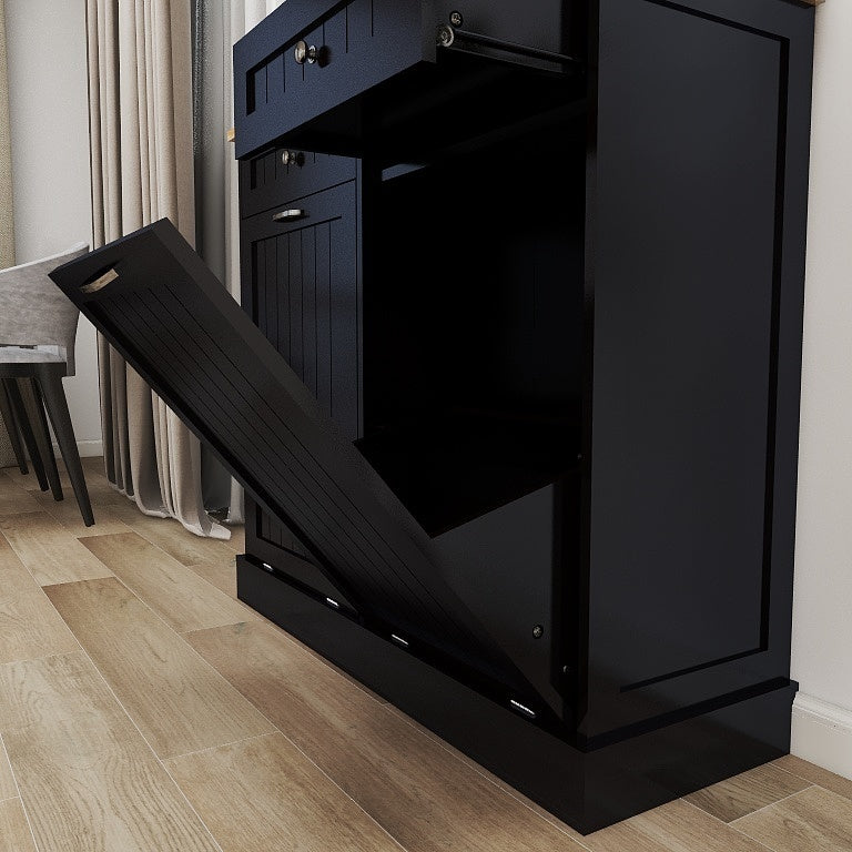 Gabinete de basura abatible con dos cajones y dos compartimentos Gabinete de basura de cocina - Negro