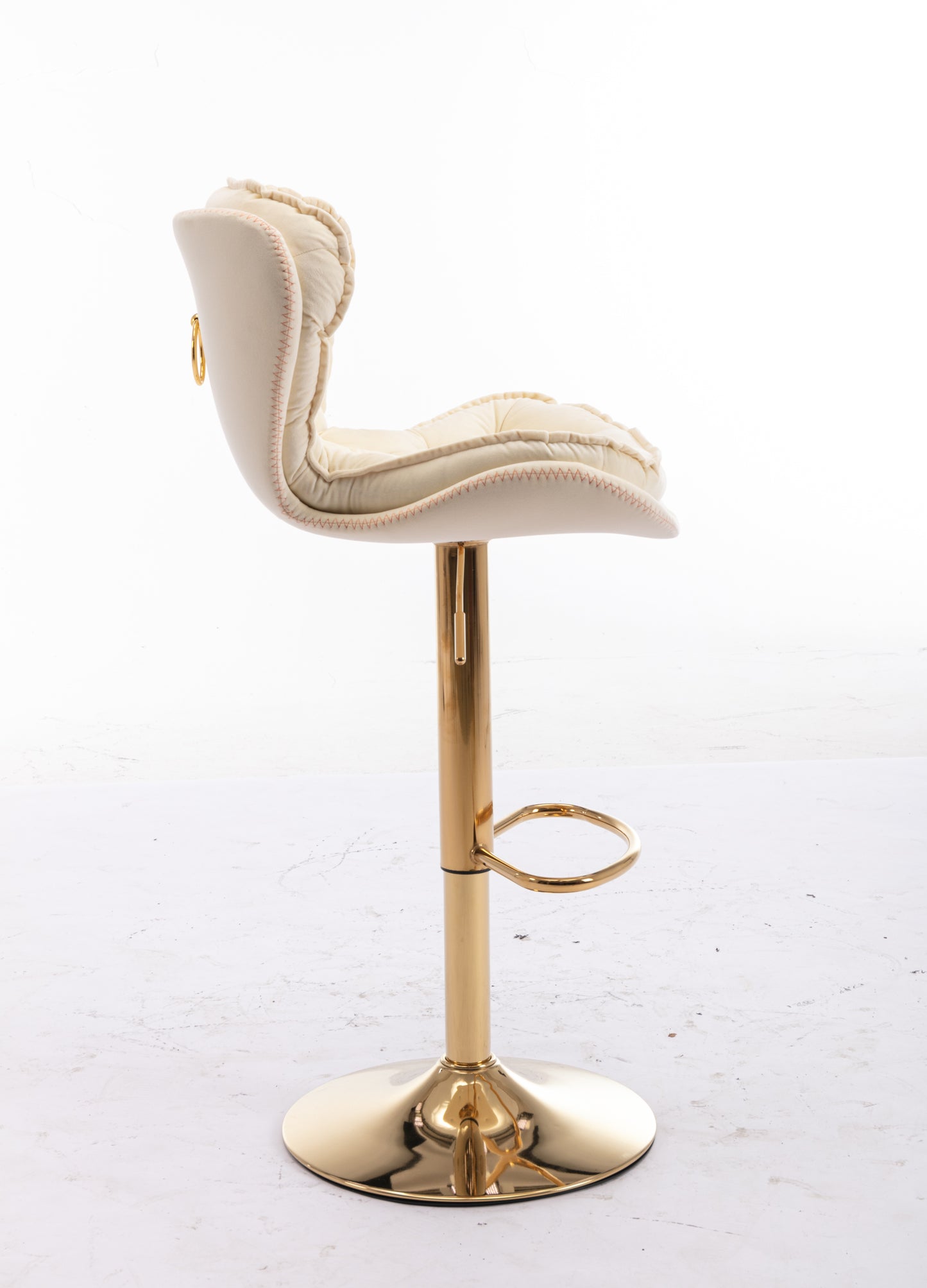 Set of 2 Bar Stools,with Chrome Footrest and Base Swivel Height Adjustable Mechanical Lifting Velvet + Golden Leg Simple Bar Stool-cream