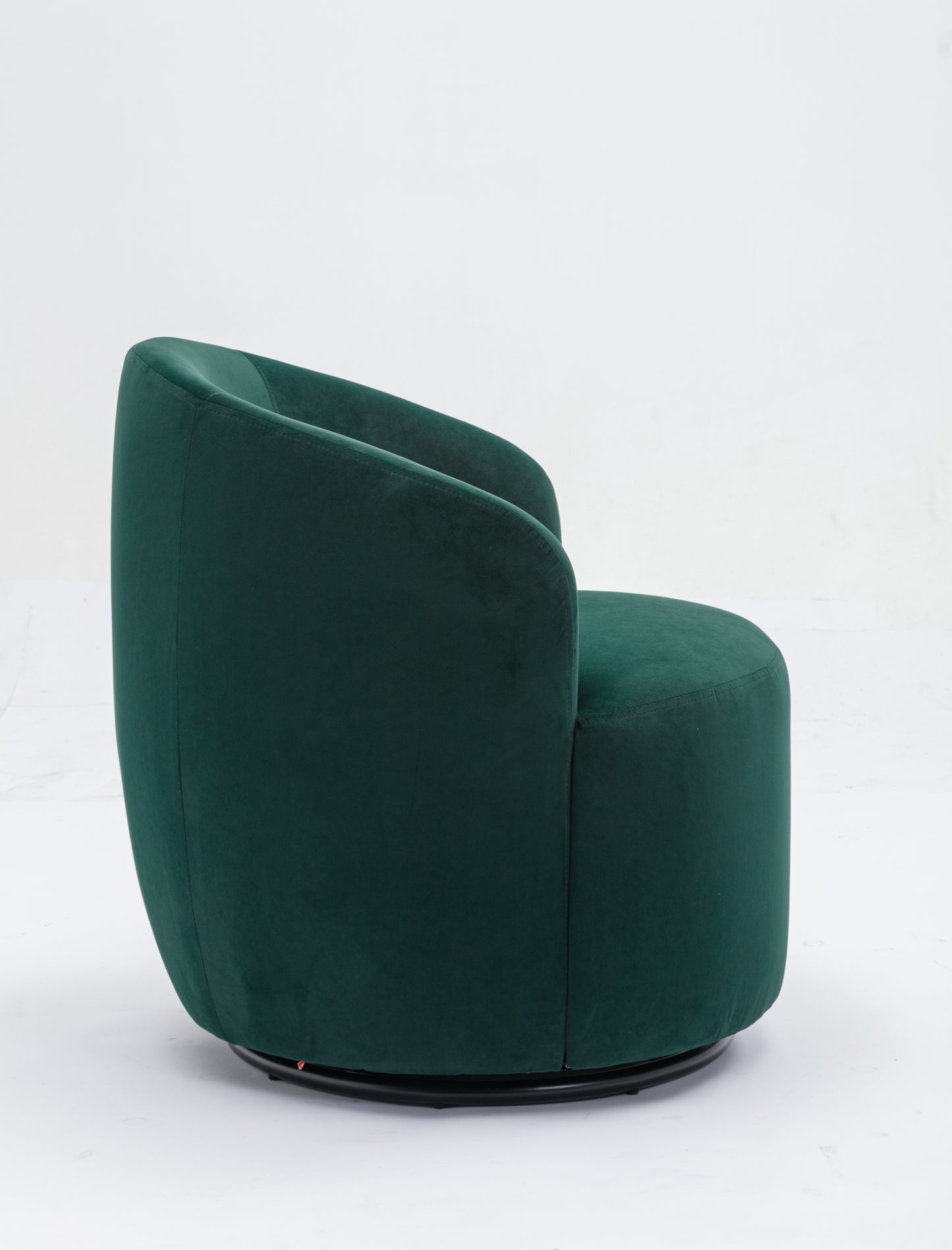 Sillón giratorio de terciopelo con acento tipo barril y aro metálico con revestimiento en polvo negro, color verde