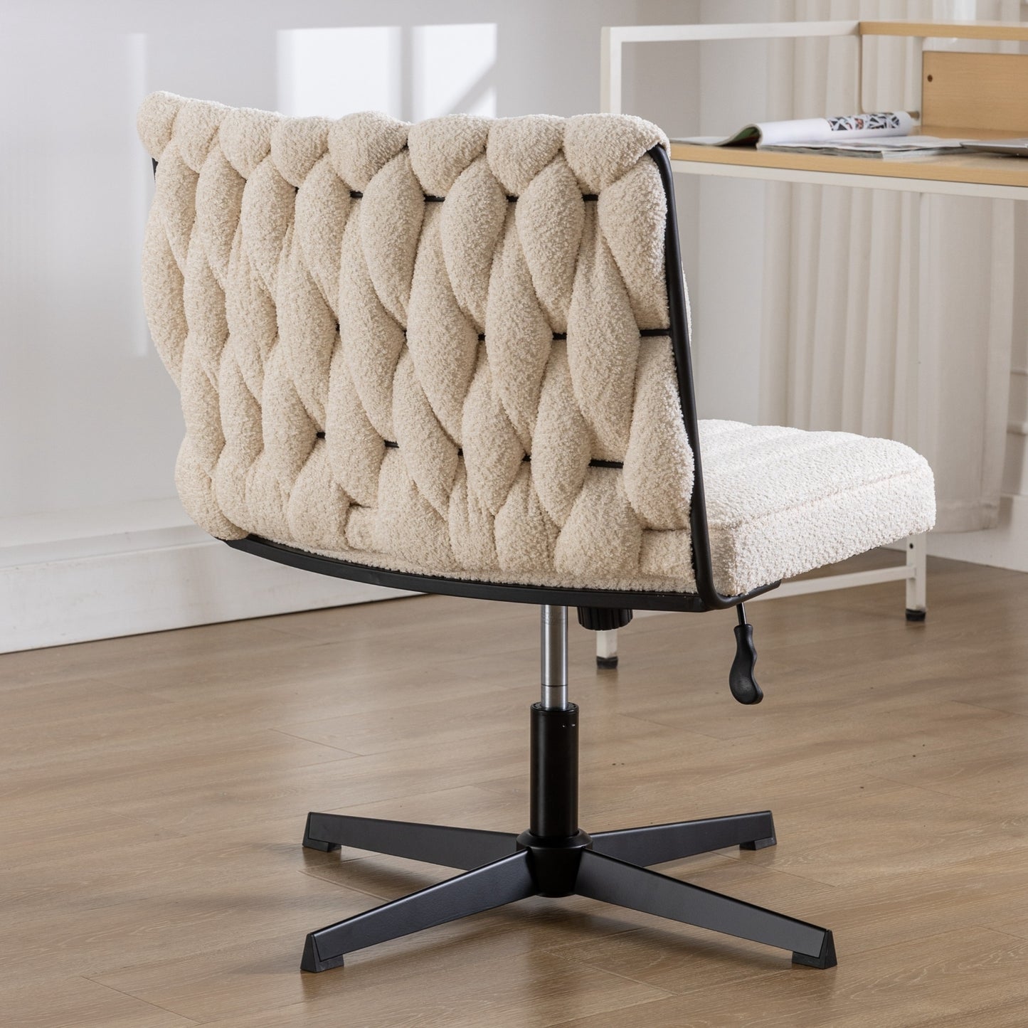 Armless Office Desk Chair No Wheels, WHITE