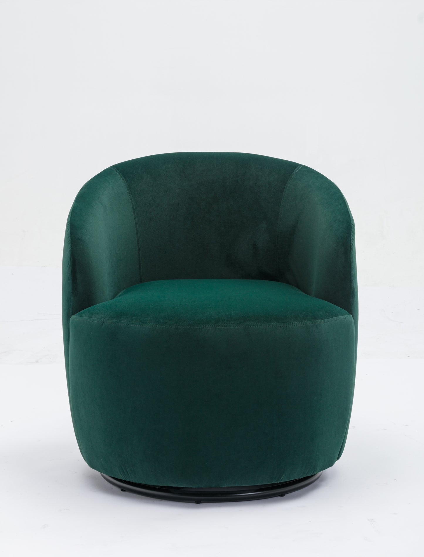 Sillón giratorio de terciopelo con acento tipo barril y aro metálico con revestimiento en polvo negro, color verde