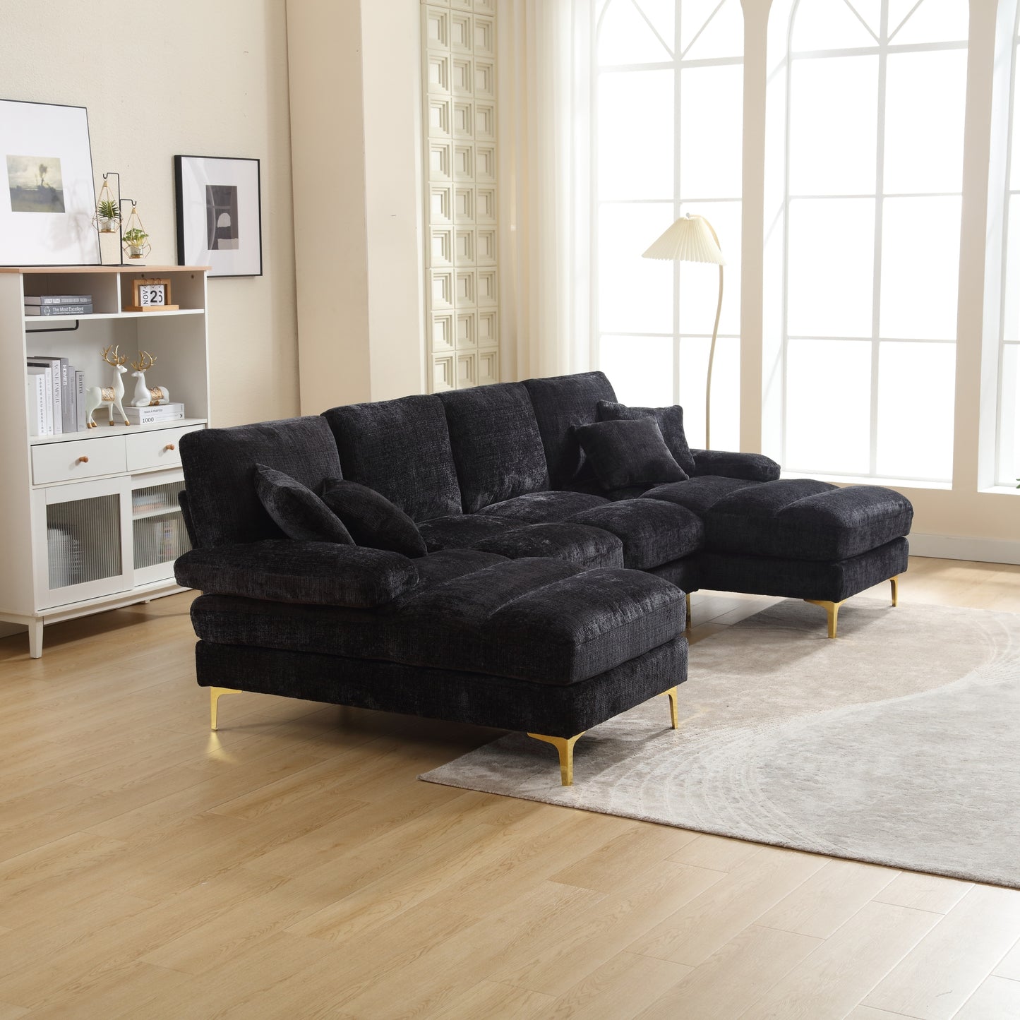 UNITED Modern Large chenille Fabric U-Shape Sectional Sofa