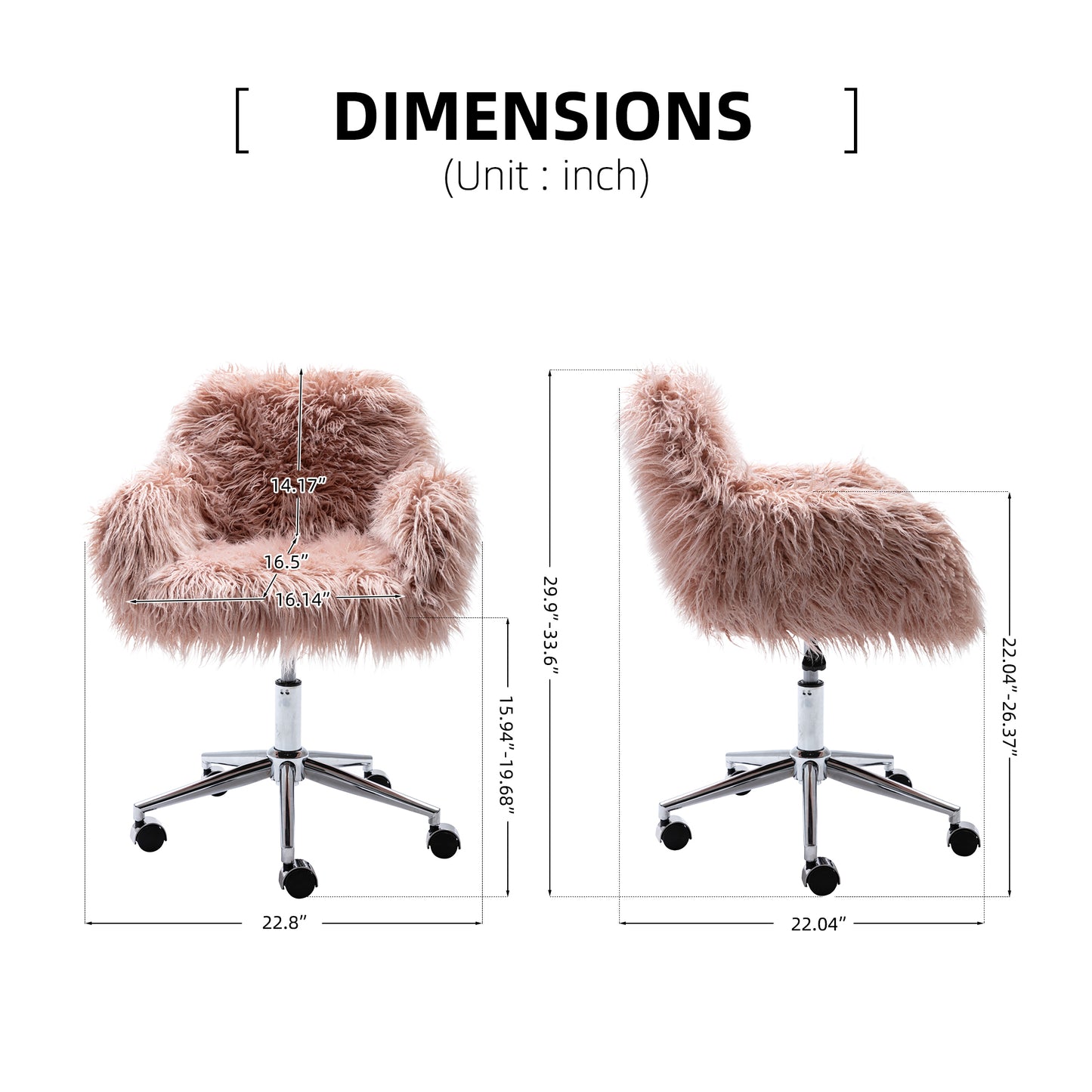 HengMing Modern Faux fur home office chair, fluffy chair for girls, makeup vanity Chair