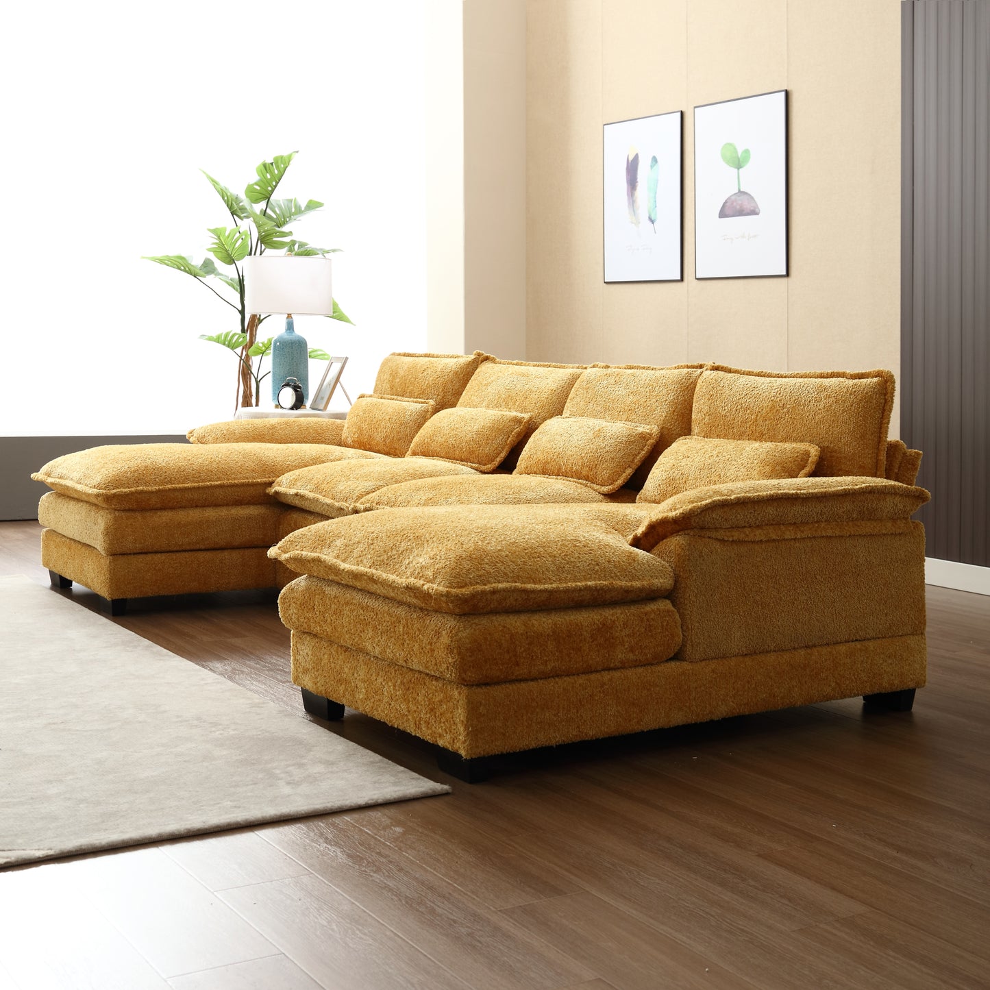 UNITED WE WIN Modern Large chenille Fabric U-Shape Sectional Sofa