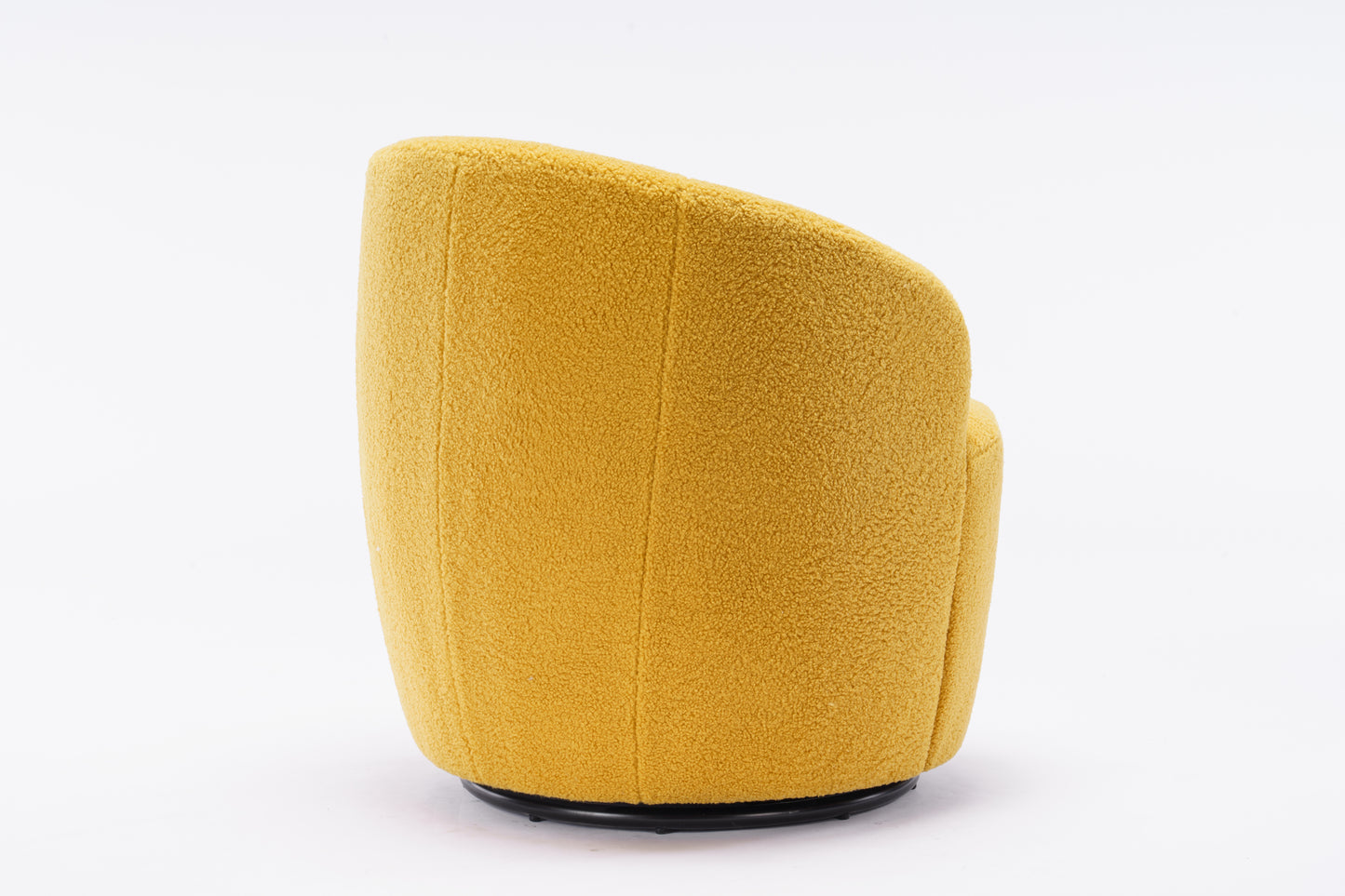 Sillón giratorio de tela Teddy con acento tipo barril y aro metálico con recubrimiento en polvo negro, amarillo
